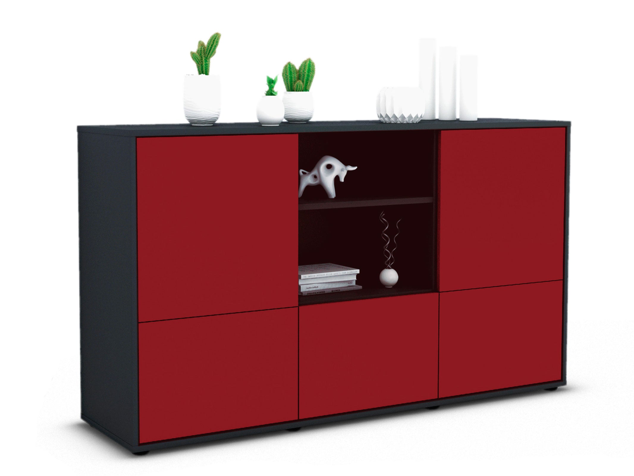 Sideboard - Diellza - Design Farbakzent - Freistehend mit Push to Open 136 cm Anthrazit