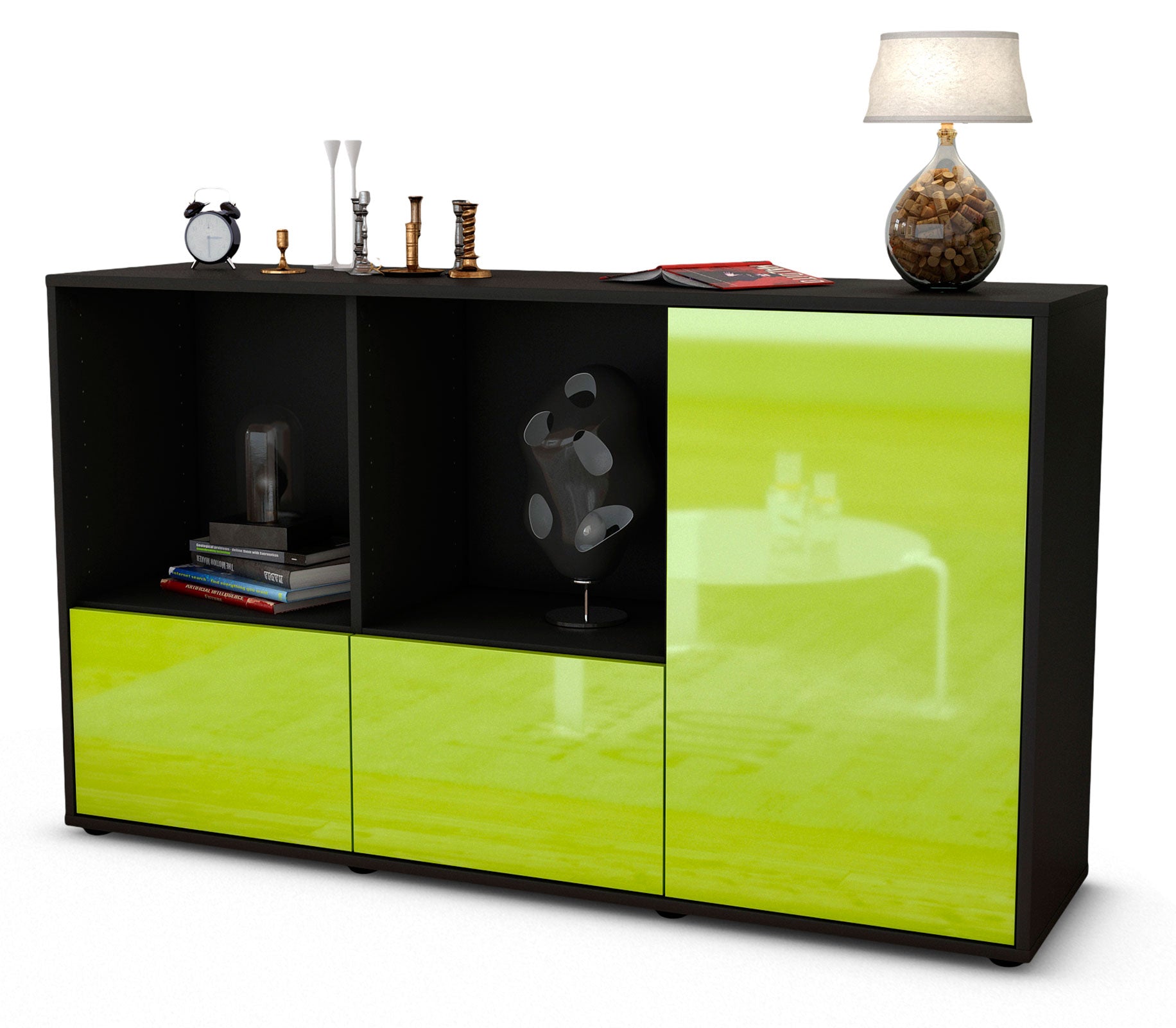 Sideboard - Dolcia - Design Hochglanz - Freistehend mit Push to Open 136 cm Anthrazit