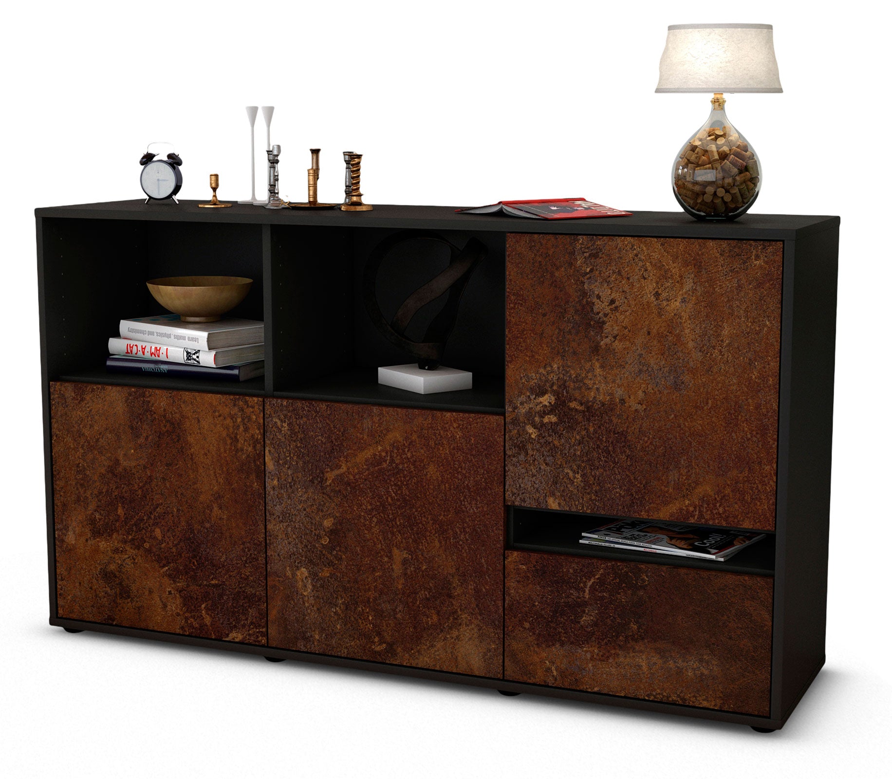 Sideboard - EDA - Design Industrie Stil - Freistehend mit Push to Open 136 cm Anthrazit