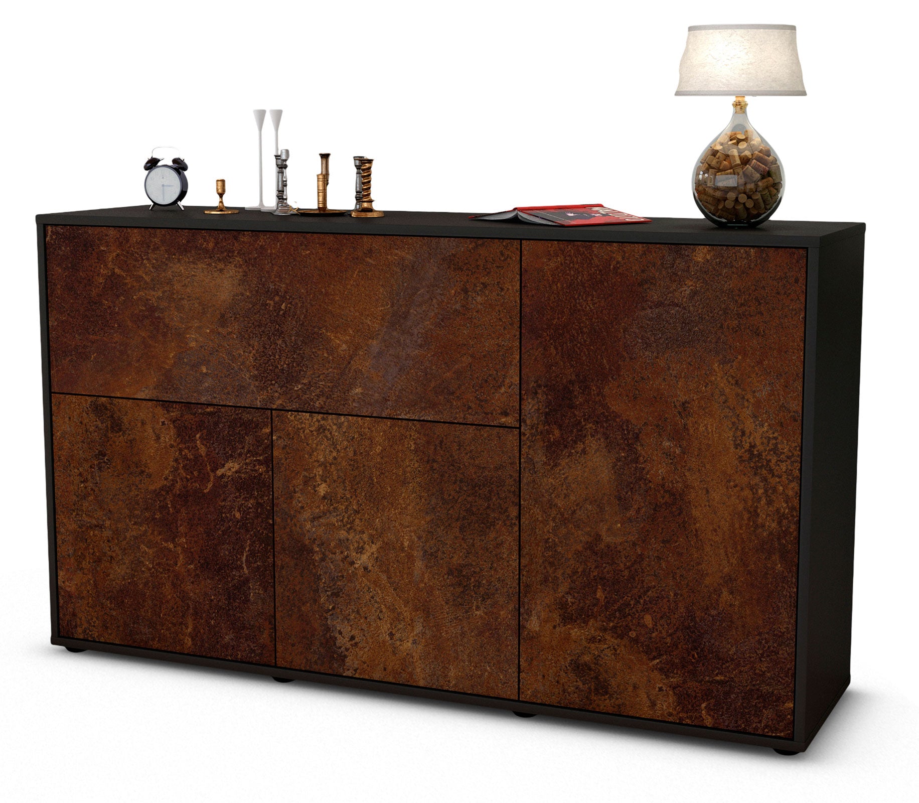 Sideboard - Edera - Design Industrie Stil - Freistehend mit Push to Open 136 cm Anthrazit