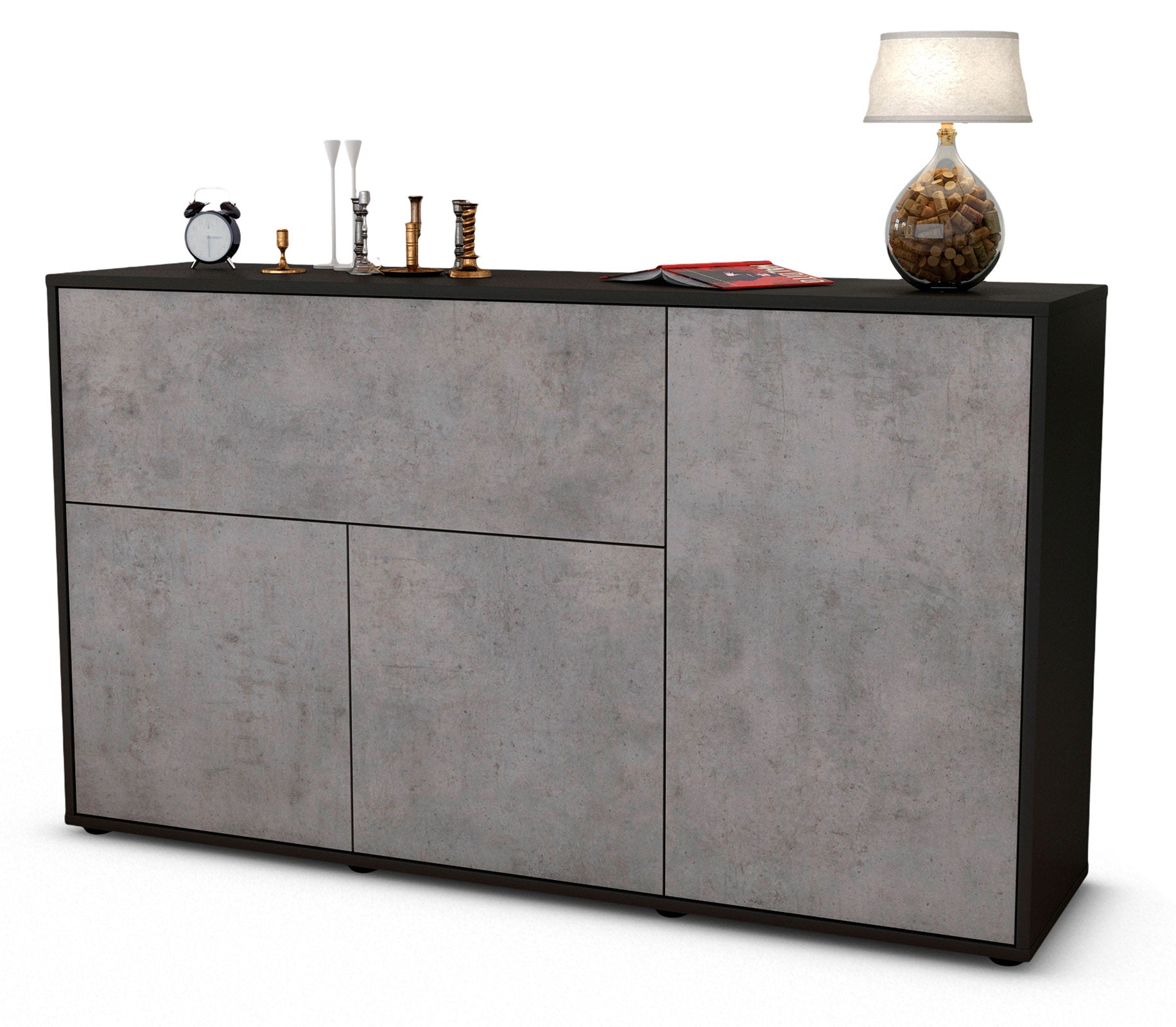 Sideboard - Edera - Design Industrie Stil - Freistehend mit Push to Open 136 cm Anthrazit