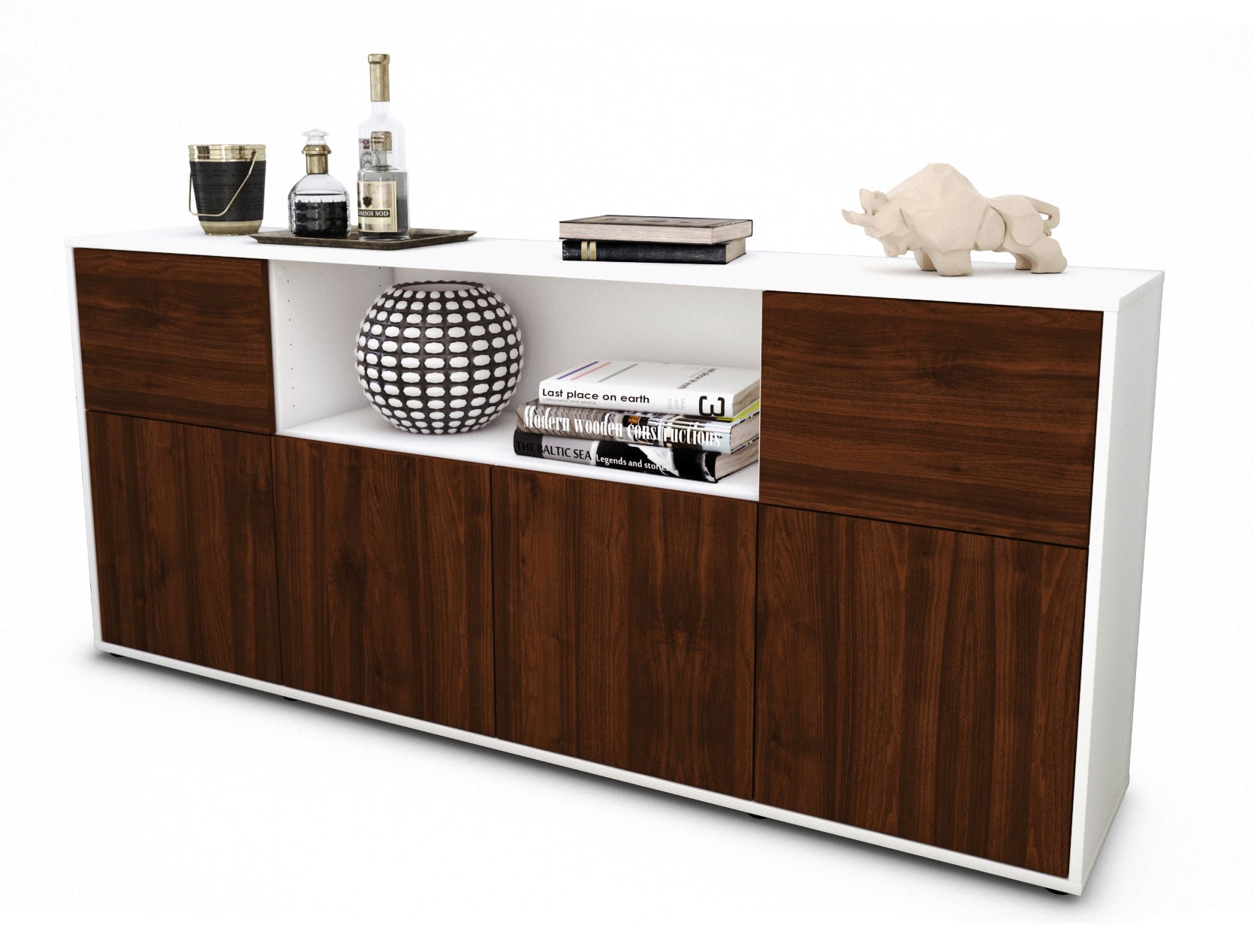 Sideboard - Ermentrude - Design Holzdekor - Freistehend mit Push to Op