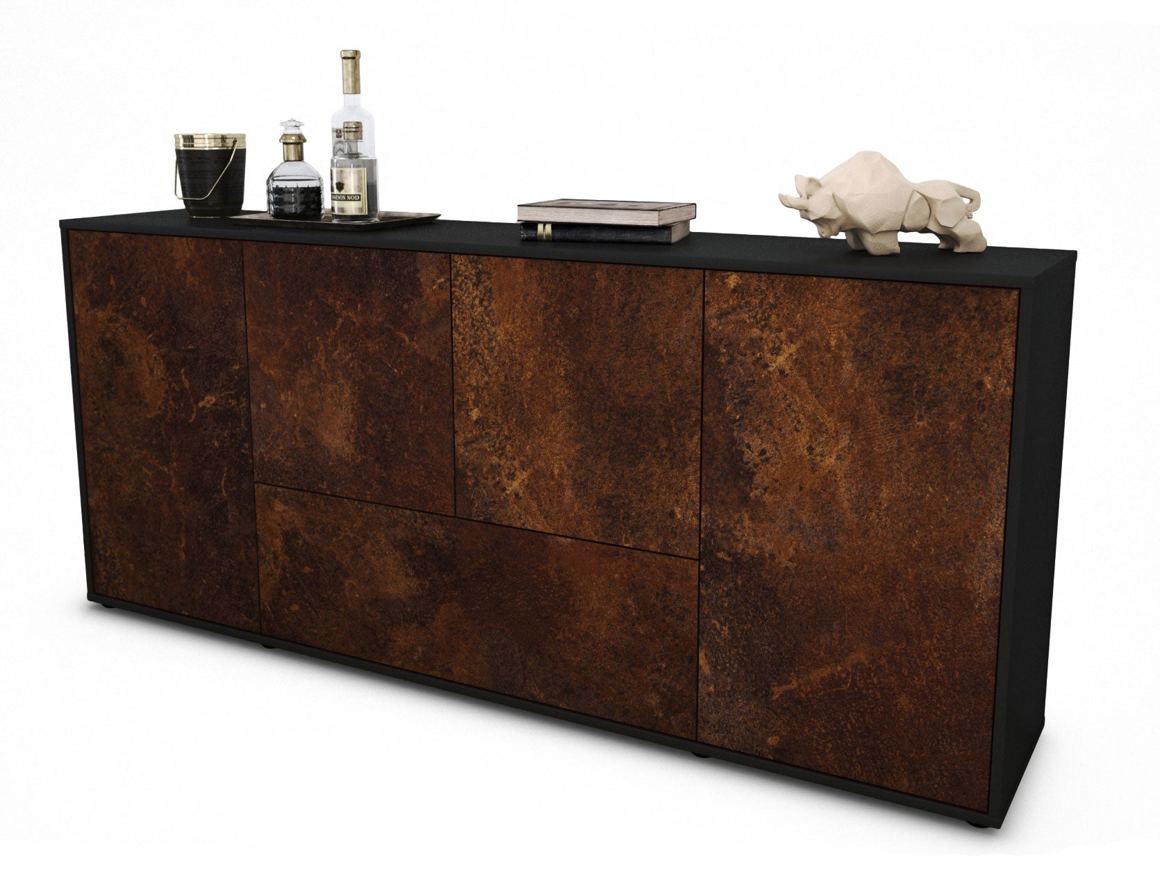 Sideboard - Eli - Design Industrie Stil - Freistehend mit Push to Open 180 cm Anthrazit