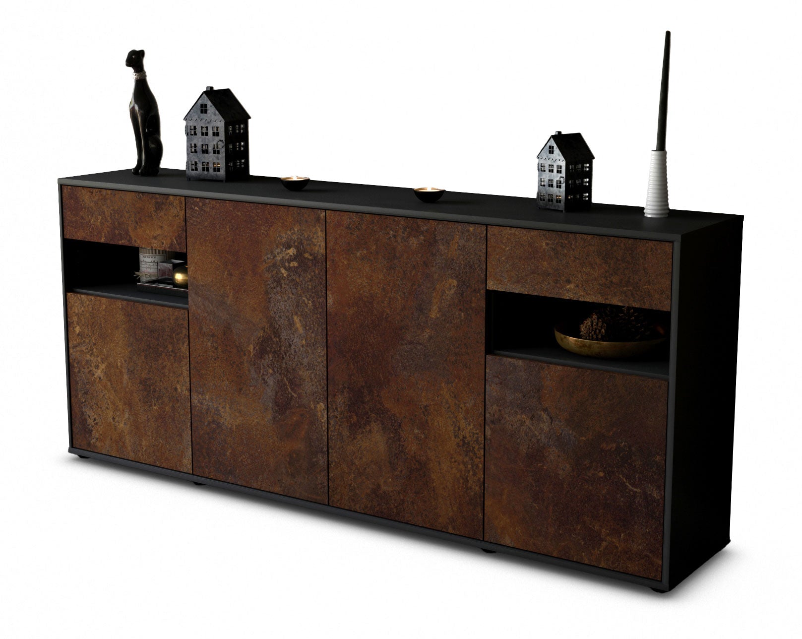 Sideboard - Franca - Design Industrie Stil - Freistehend mit Push to Open 180 cm Anthrazit