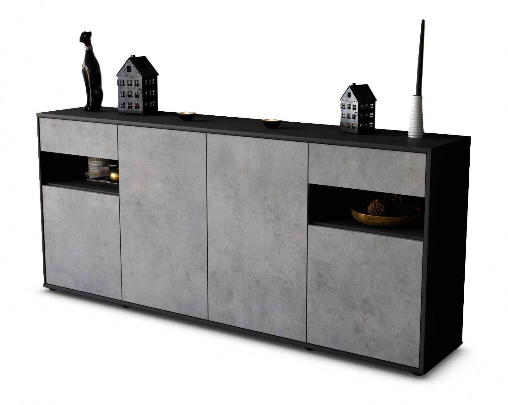 Sideboard - Franca - Design Industrie Stil - Freistehend mit Push to Open 180 cm Anthrazit