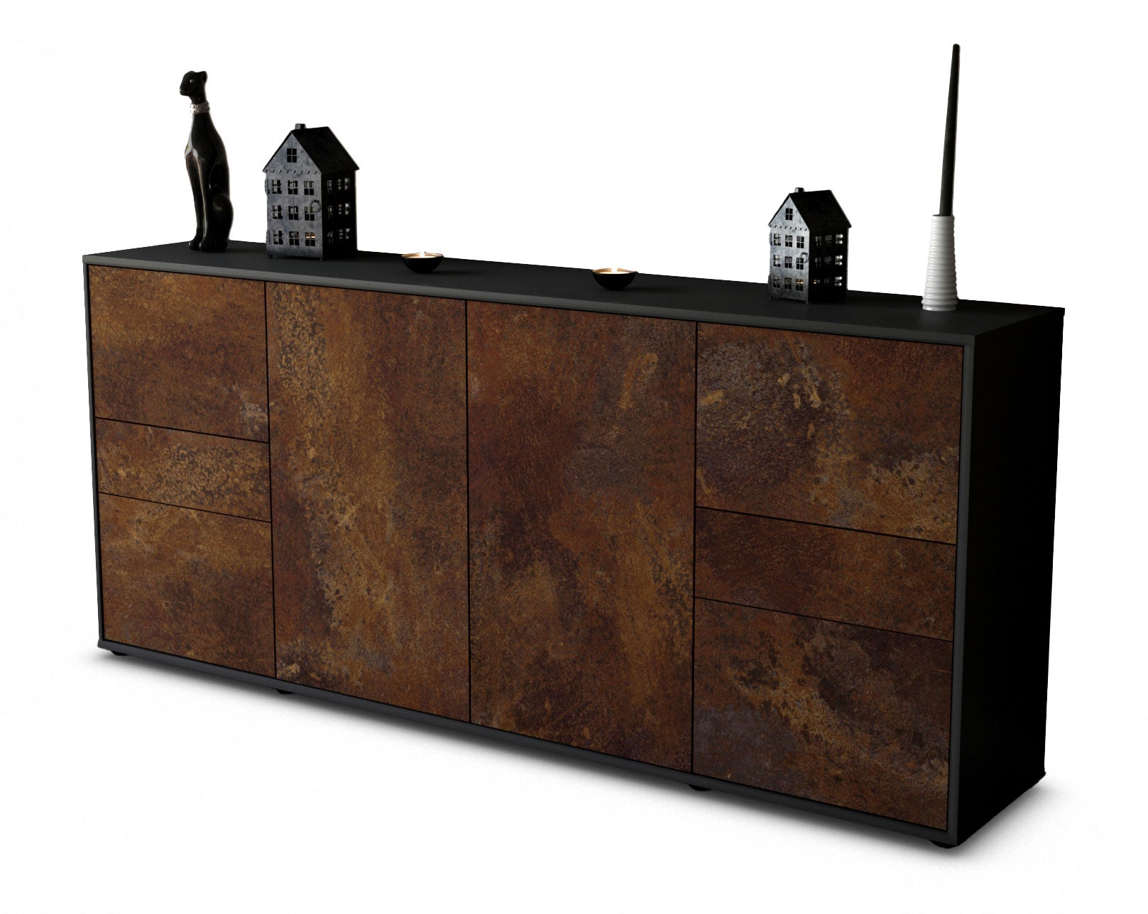 Sideboard - Gemma - Design Industrie Stil - Freistehend mit Push to Open 180 cm Anthrazit