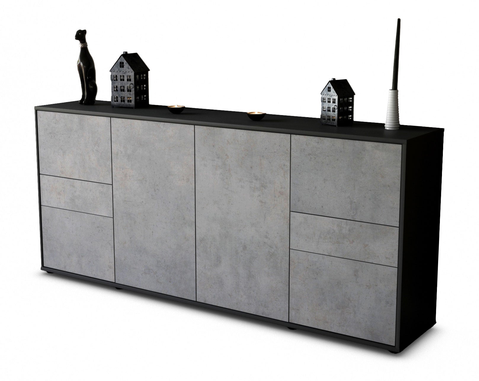 Sideboard - Gemma - Design Industrie Stil - Freistehend mit Push to Open 180 cm Anthrazit