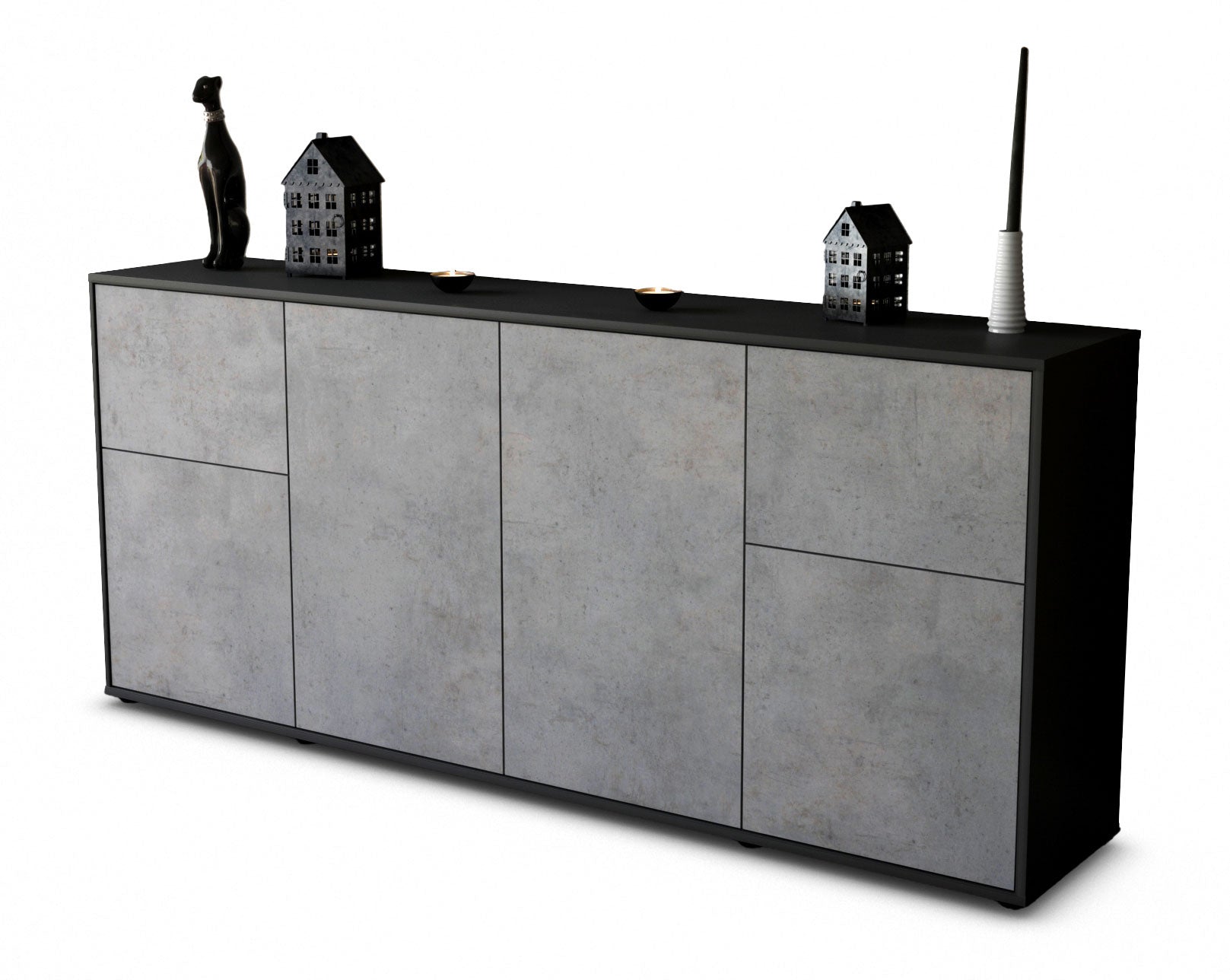 Sideboard - Georgina - Design Industrie Stil - Freistehend mit Push to Open 180 cm Anthrazit