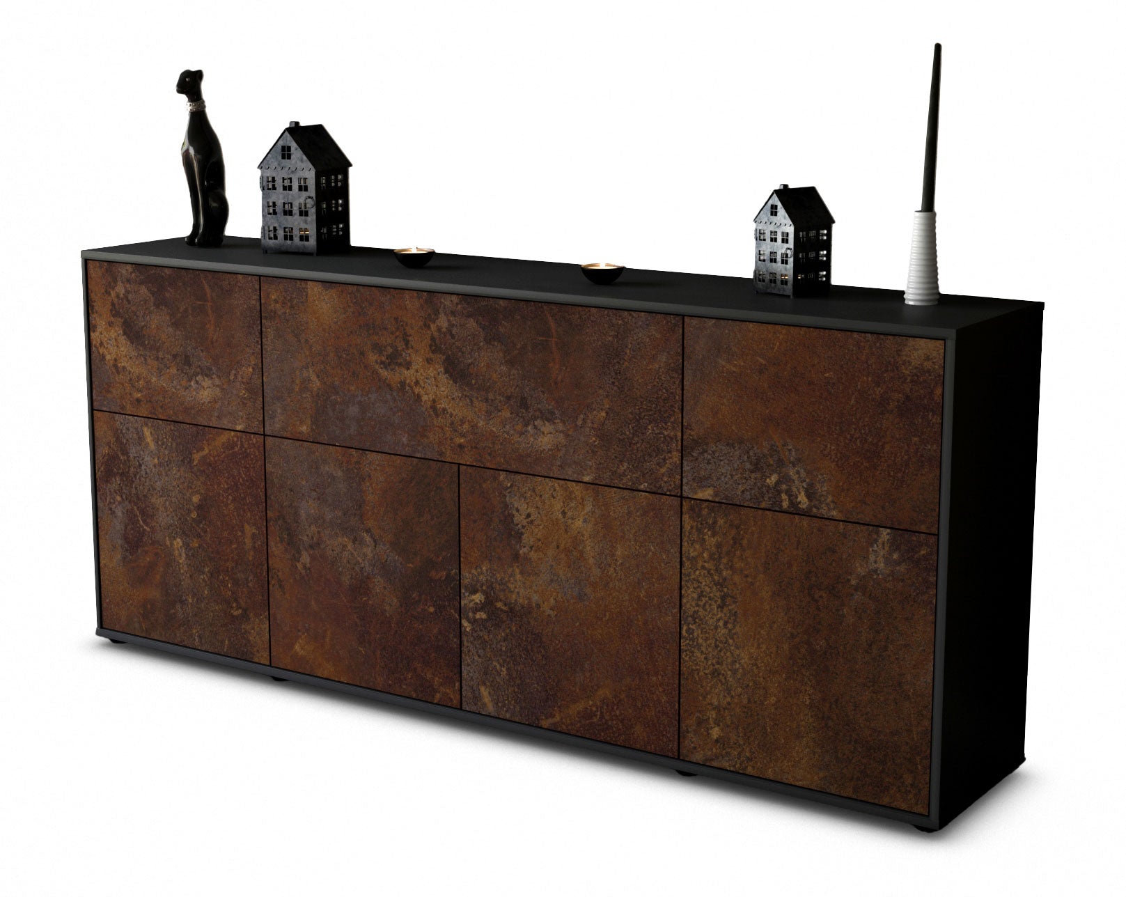 Sideboard - Gianna - Design Industrie Stil - Freistehend mit Push to Open 180 cm Anthrazit