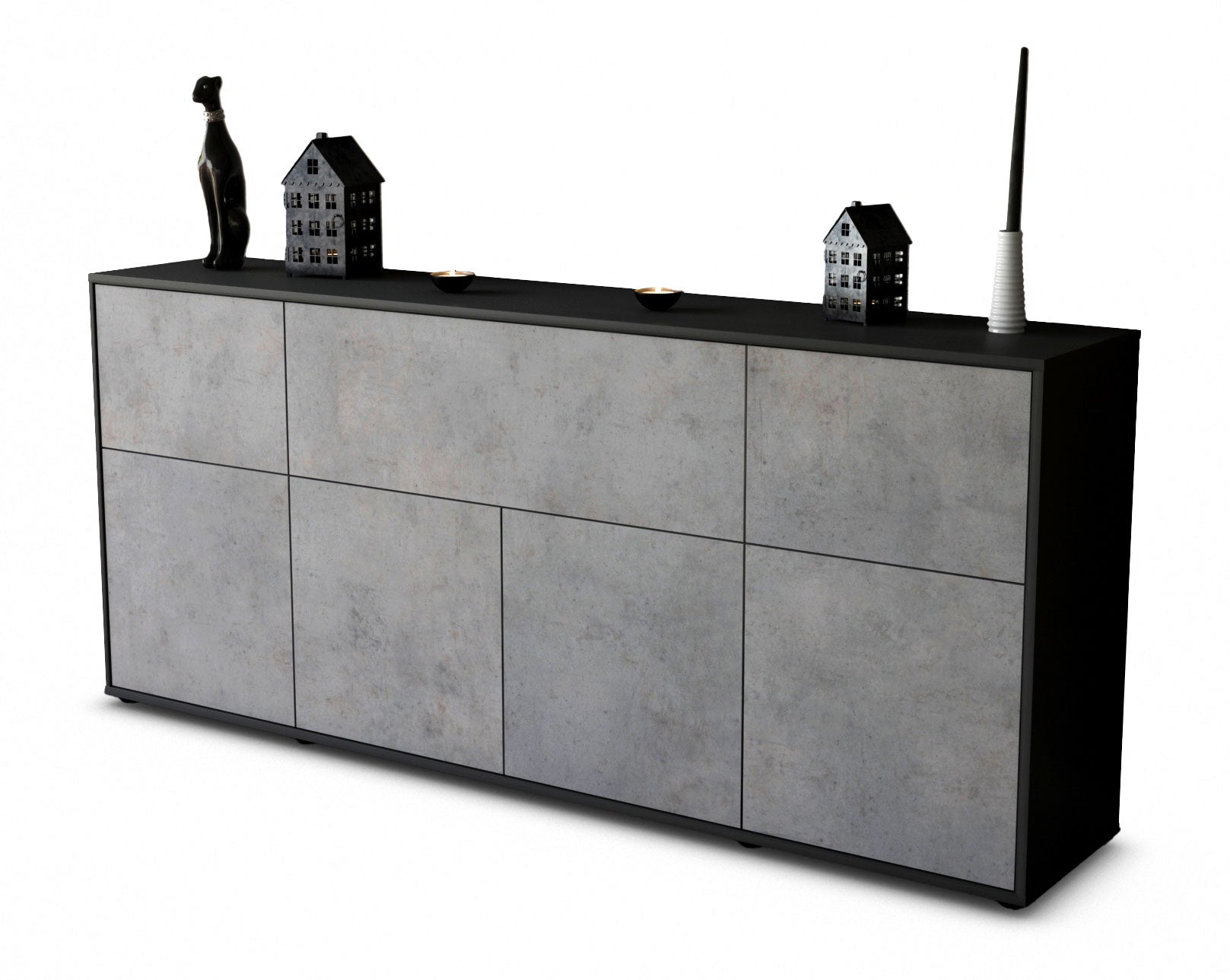 Sideboard - Gianna - Design Industrie Stil - Freistehend mit Push to Open 180 cm Anthrazit