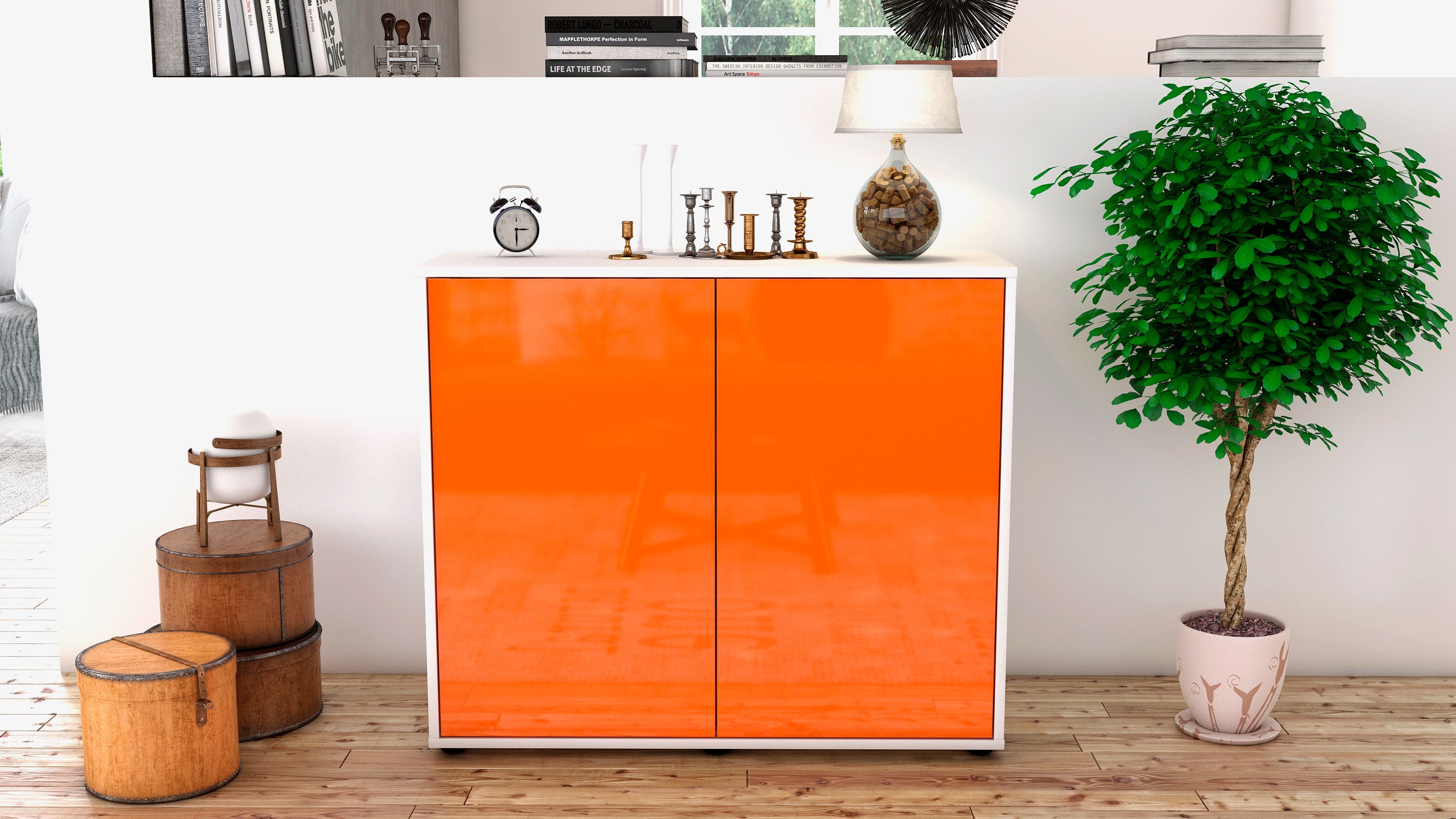 Sideboard - Blanka - Design Hochglanz - Freistehend mit Push to open  92 cm Weiss