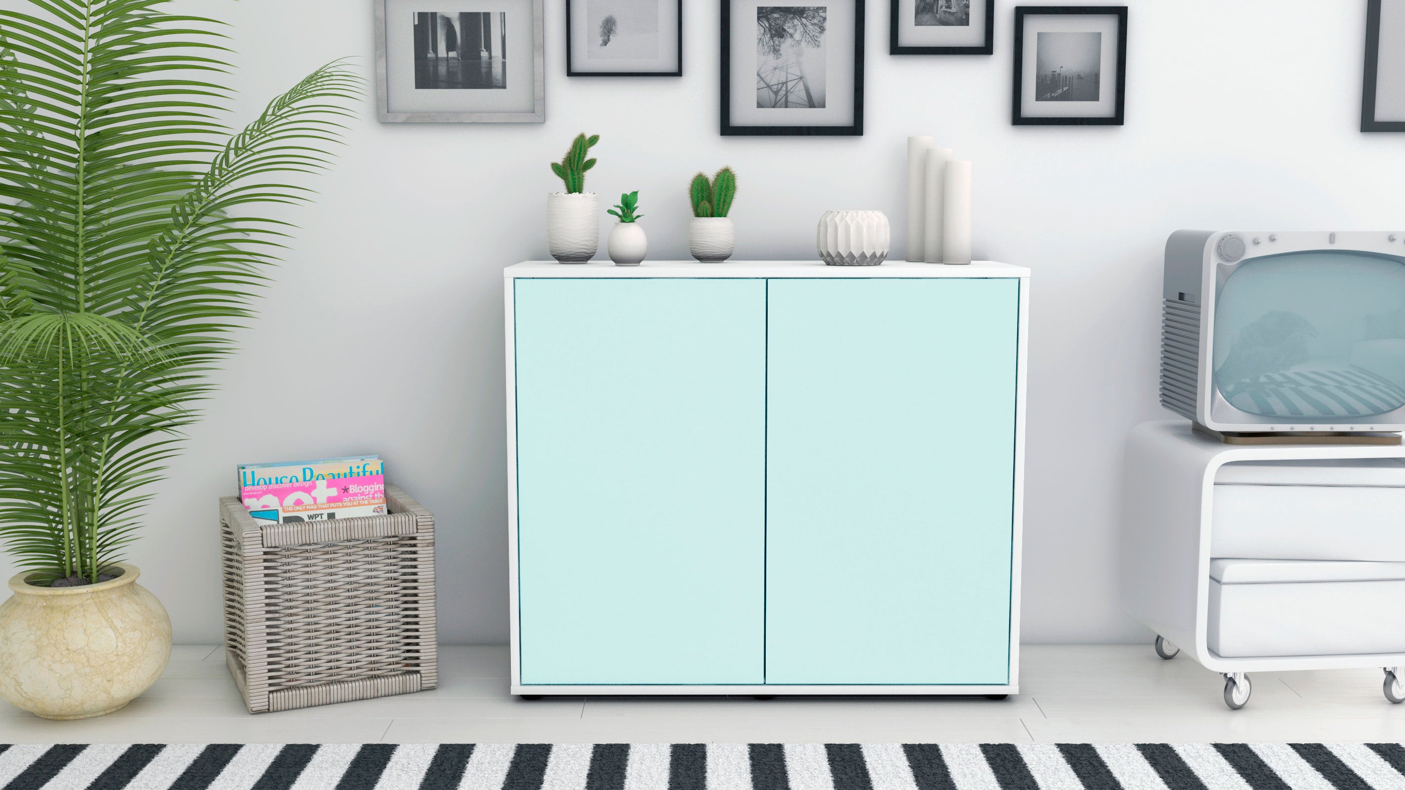 Sideboard - Blanka - Design Farbakzent - Freistehend mit Push to open  92 cm Weiss