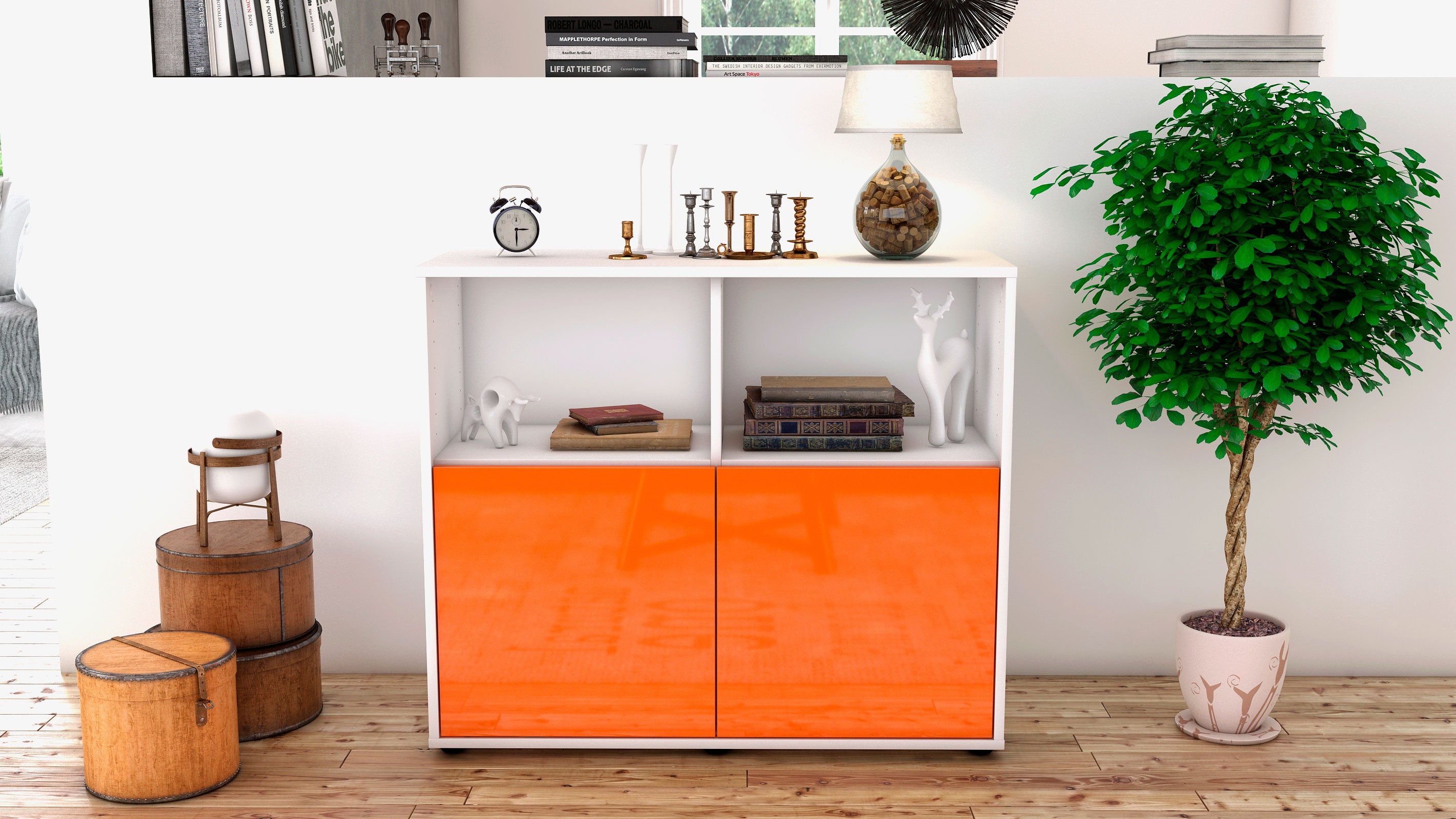 Sideboard - Camilla - Design Hochglanz - Freistehend mit Push to open  92 cm Weiss