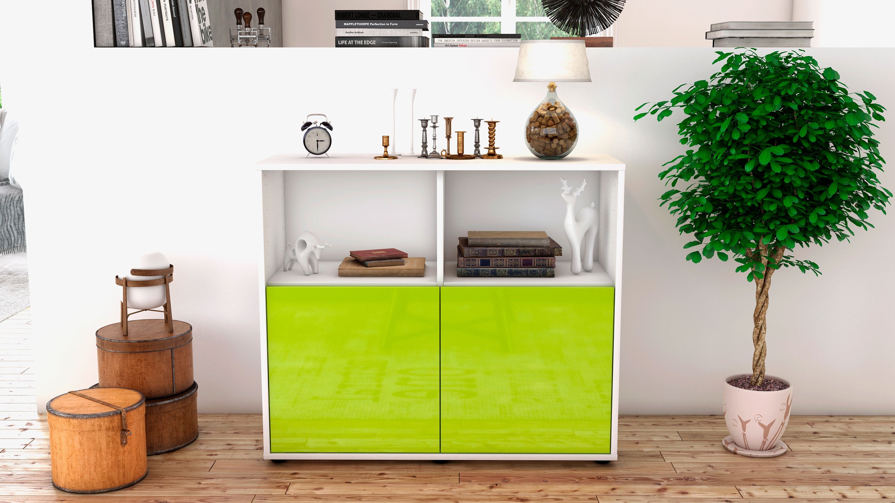 Sideboard - Camilla - Design Hochglanz - Freistehend mit Push to open  92 cm Weiss