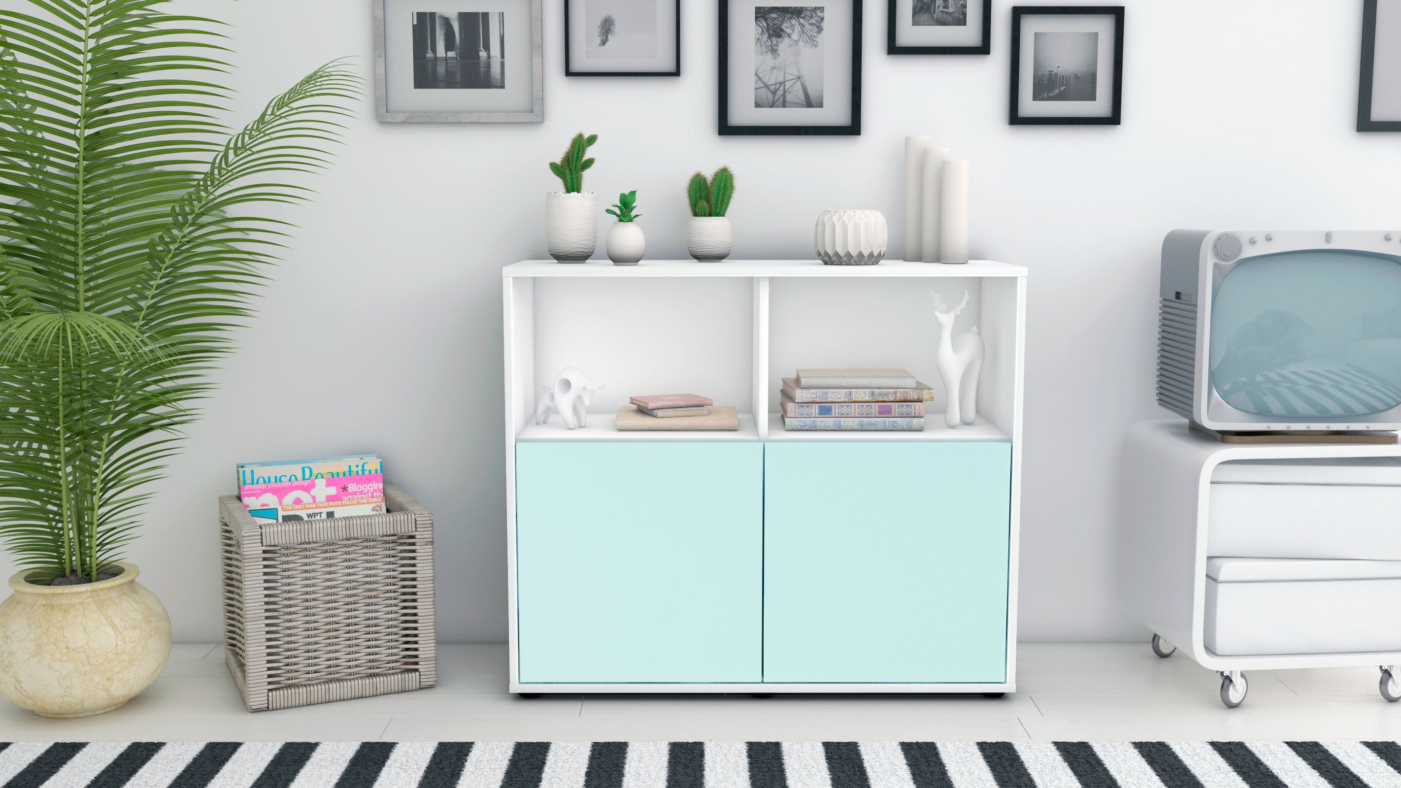 Sideboard - Camilla - Design Farbakzent - Freistehend mit Push to open  92 cm Weiss