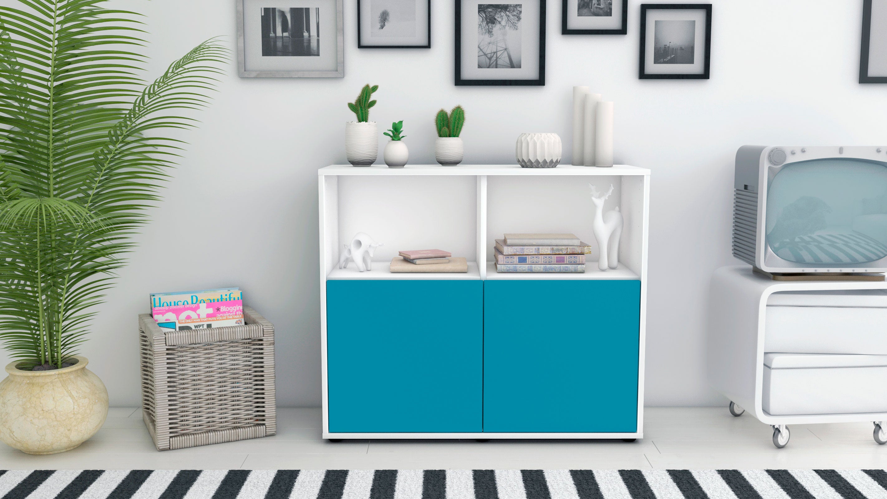 Sideboard - Camilla - Design Farbakzent - Freistehend mit Push to open  92 cm Weiss