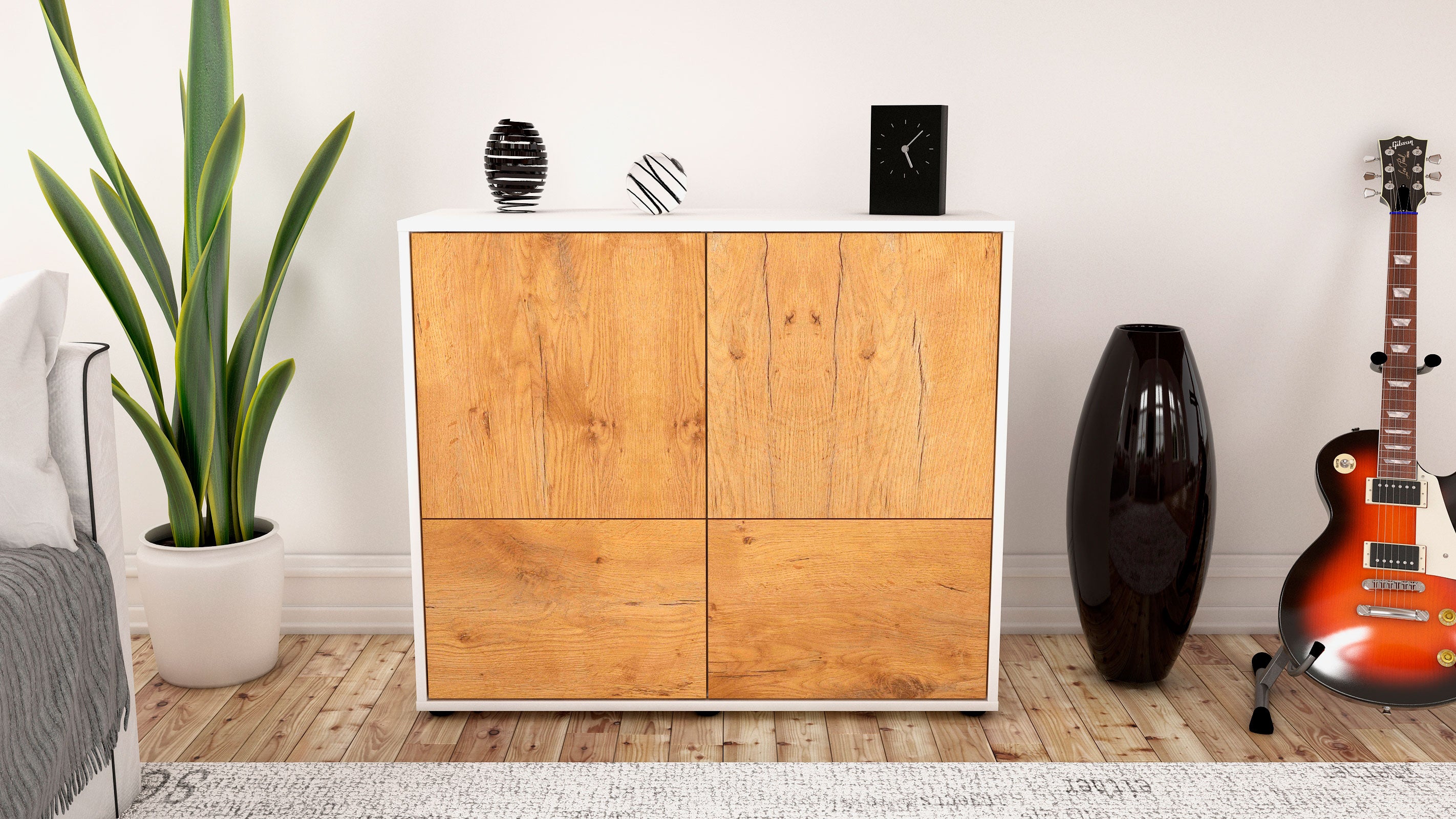 Sideboard - Cara - Design Holzdekor - Freistehend mit Push to open  92 cm Weiss