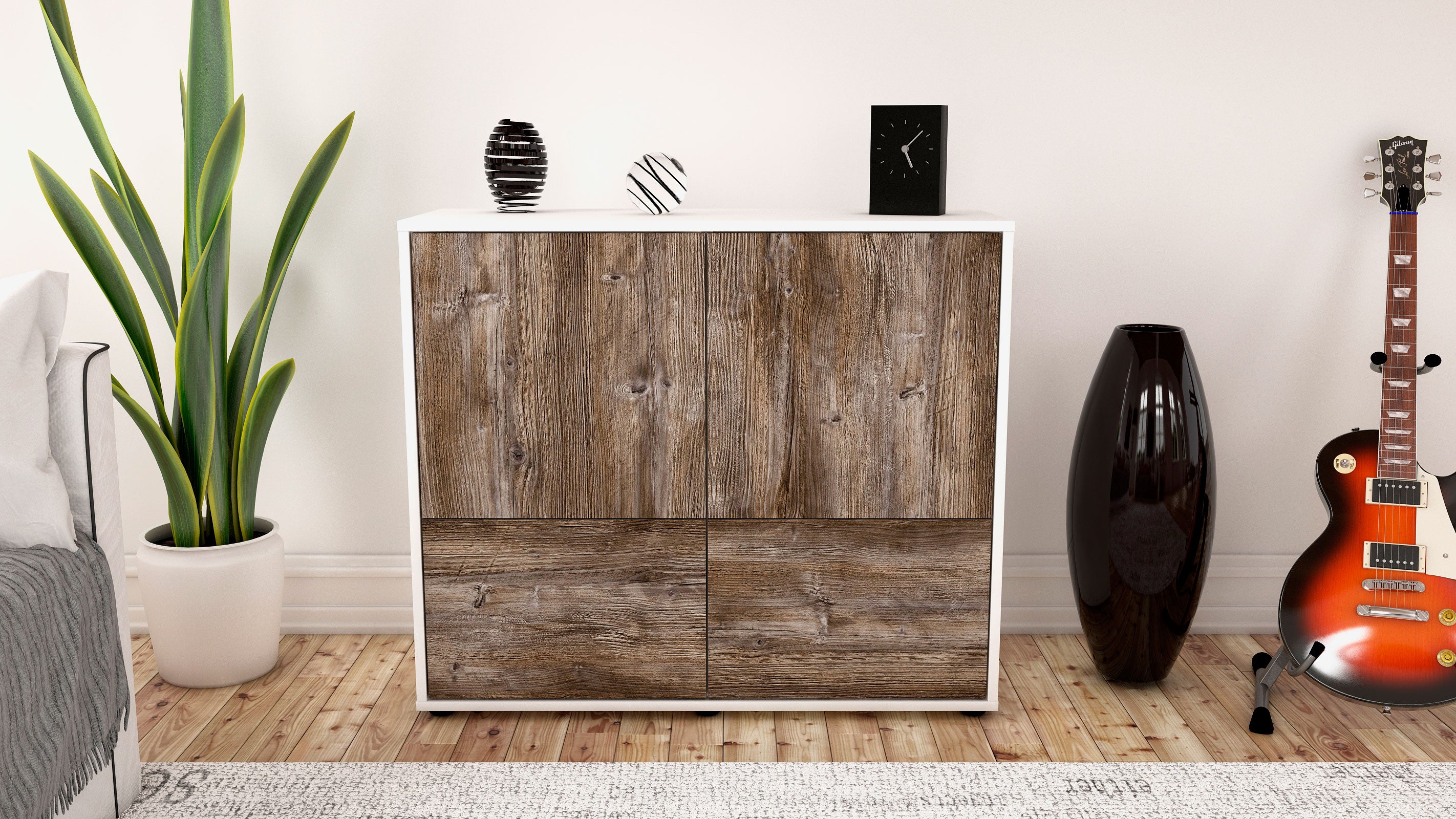 Sideboard - Cara - Design Holzdekor - Freistehend mit Push to open  92 cm Weiss