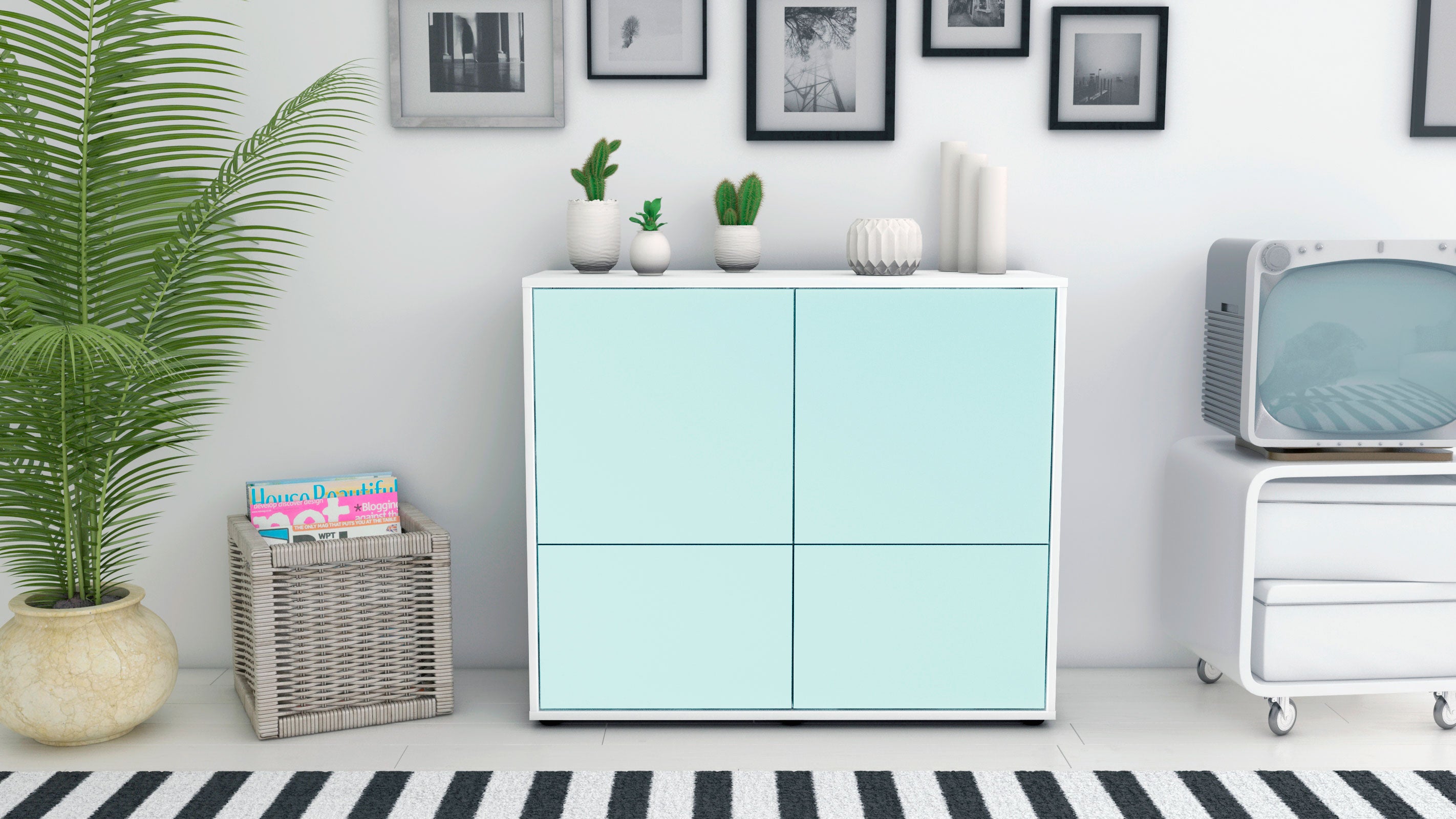 Sideboard - Cara - Design Farbakzent - Freistehend mit Push to open  92 cm Weiss