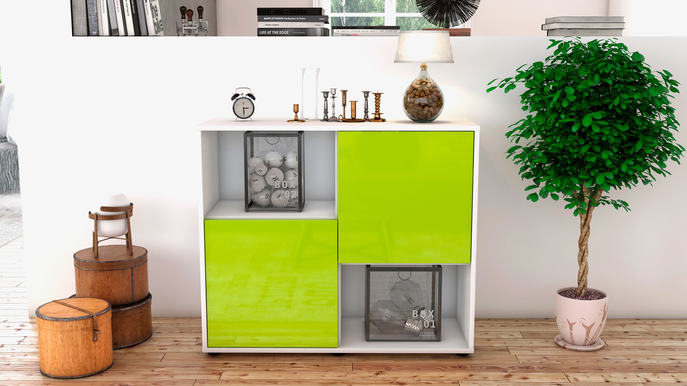 Sideboard - Caralina - Design Hochglanz - Freistehend mit Push to open  92 cm Weiss