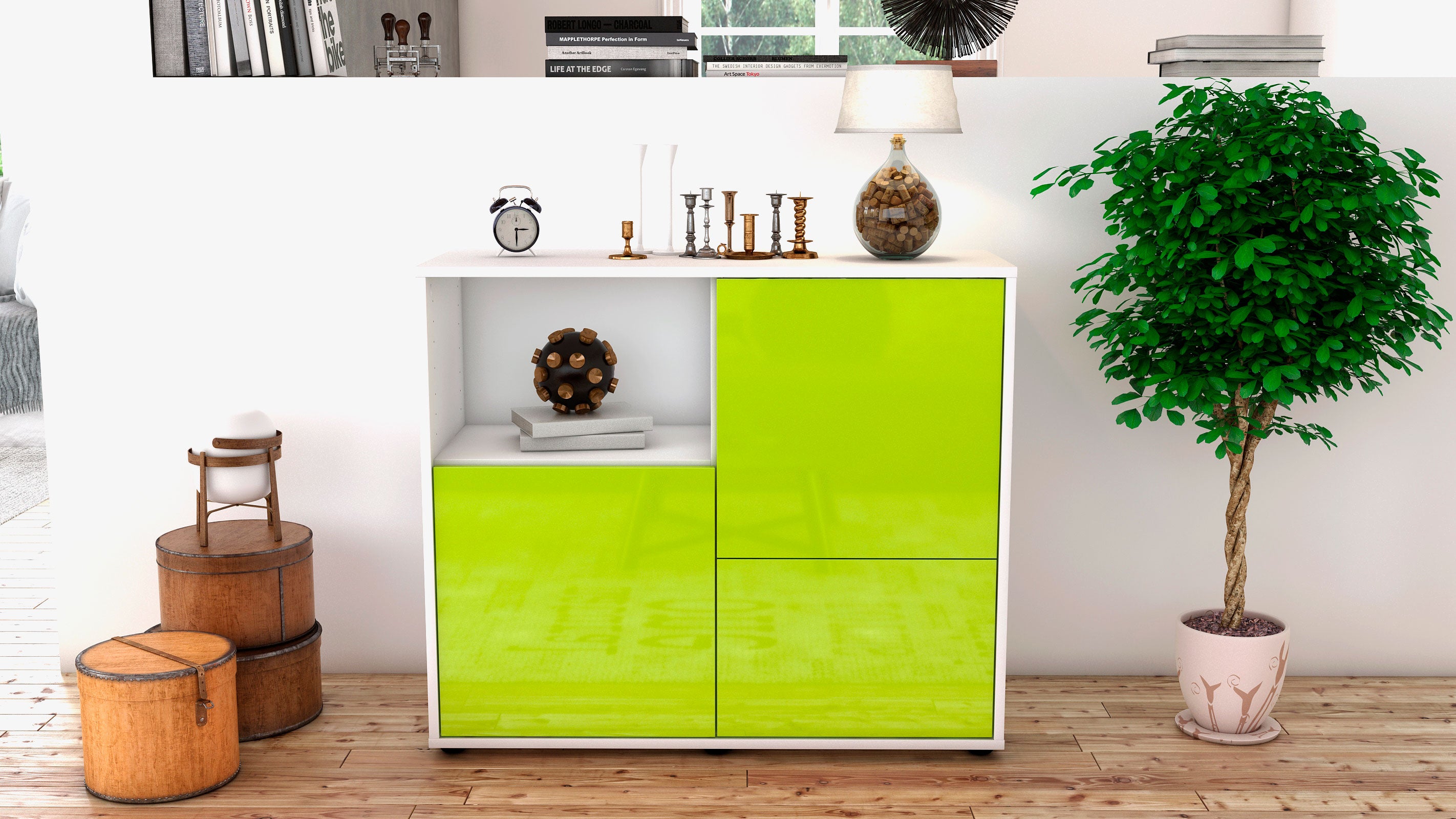 Sideboard - Carina - Design Hochglanz - Freistehend mit Push to open  92 cm Weiss