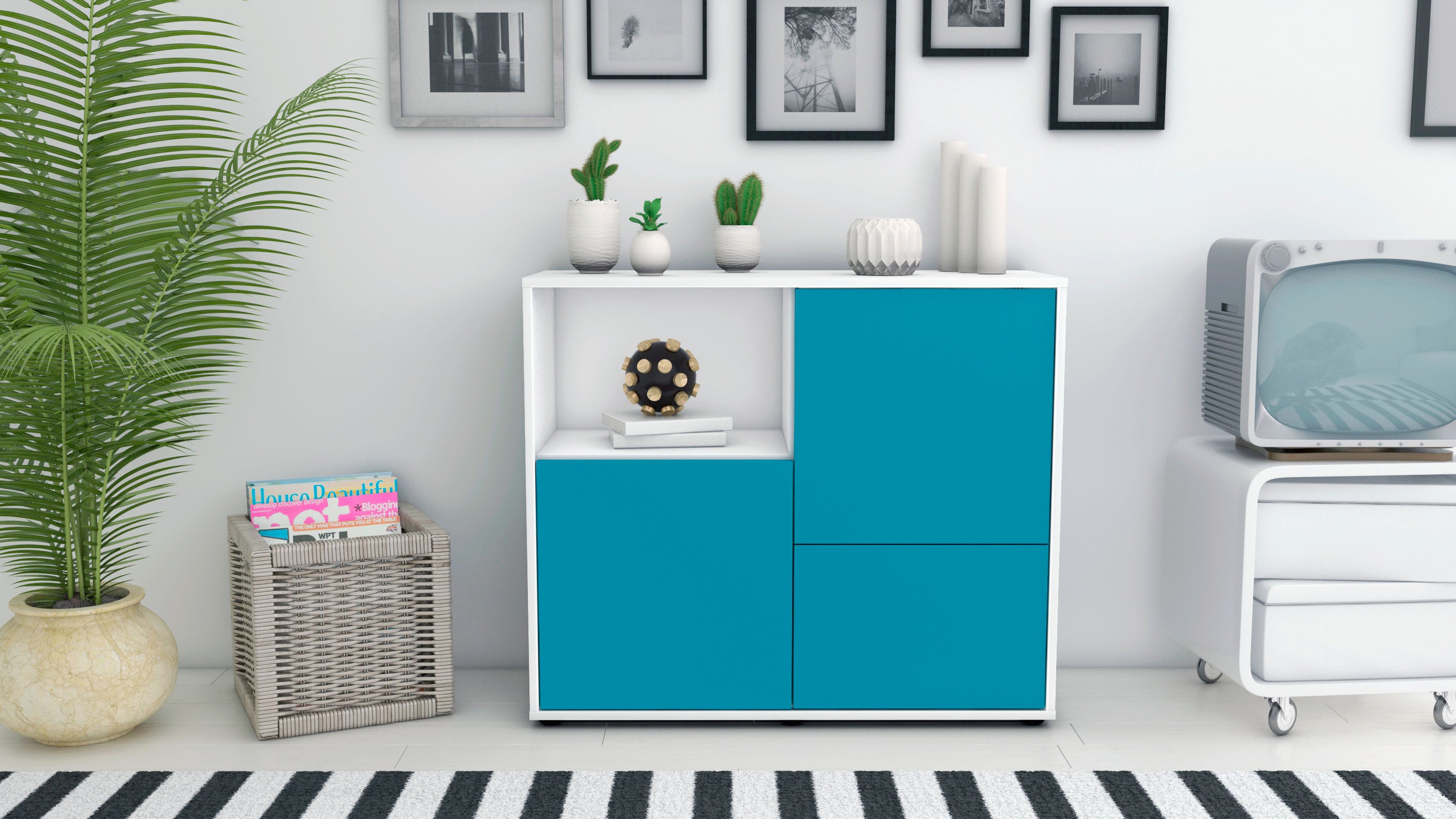 Sideboard - Carina - Design Farbakzent - Freistehend mit Push to open  92 cm Weiss