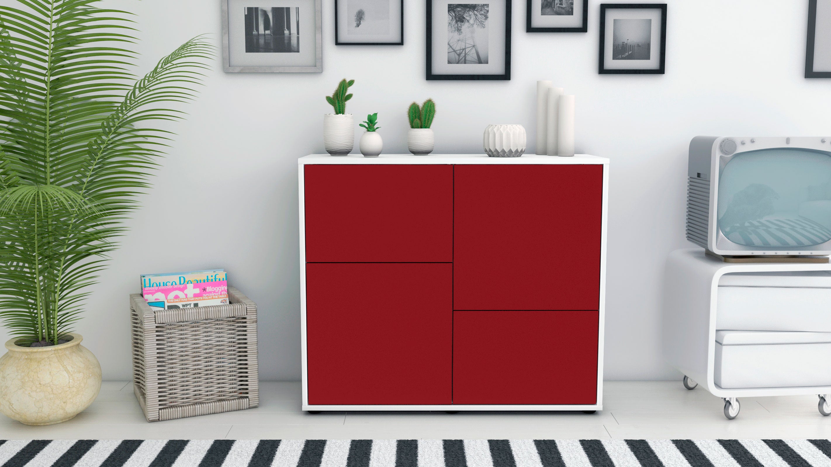 Sideboard - Carla - Design Farbakzent - Freistehend mit Push to open  92 cm Weiss