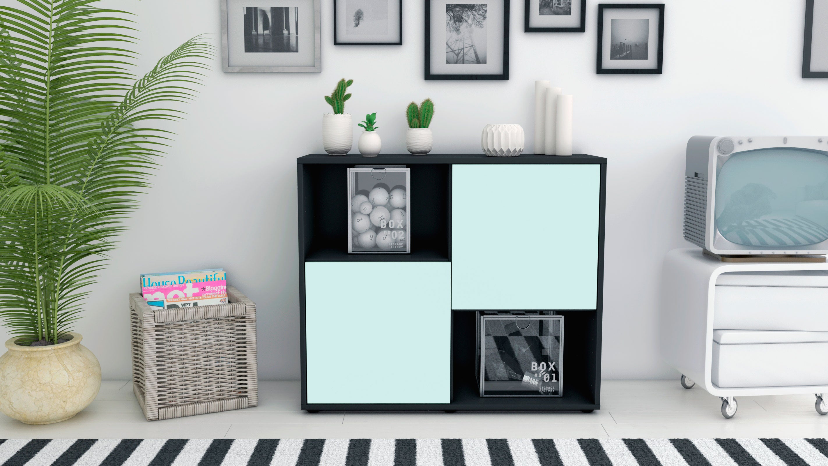 Sideboard - Caralina - Design Farbakzent - Freistehend mit Push to open  92 cm Anthrazit