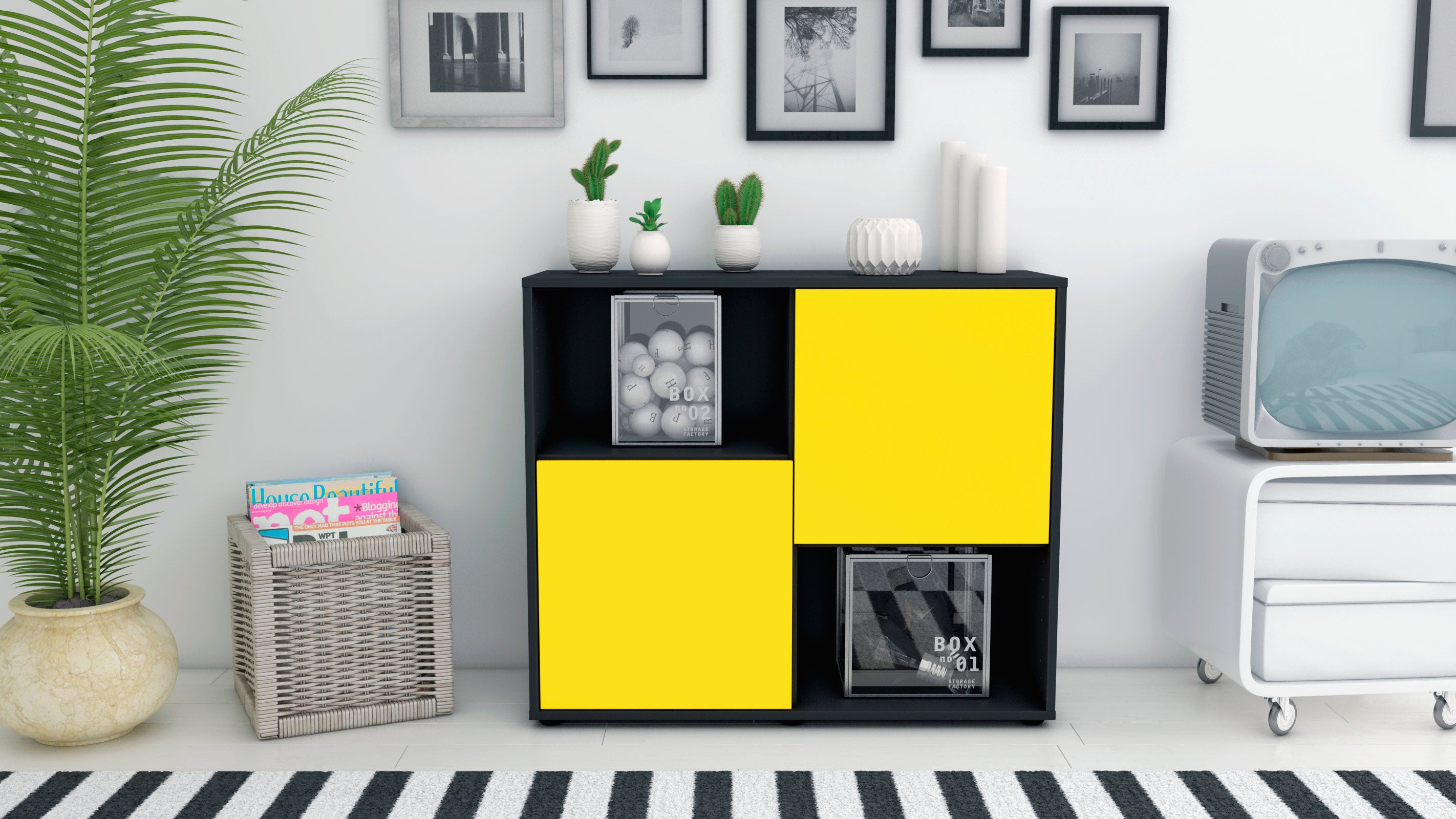 Sideboard - Caralina - Design Farbakzent - Freistehend mit Push to open  92 cm Anthrazit