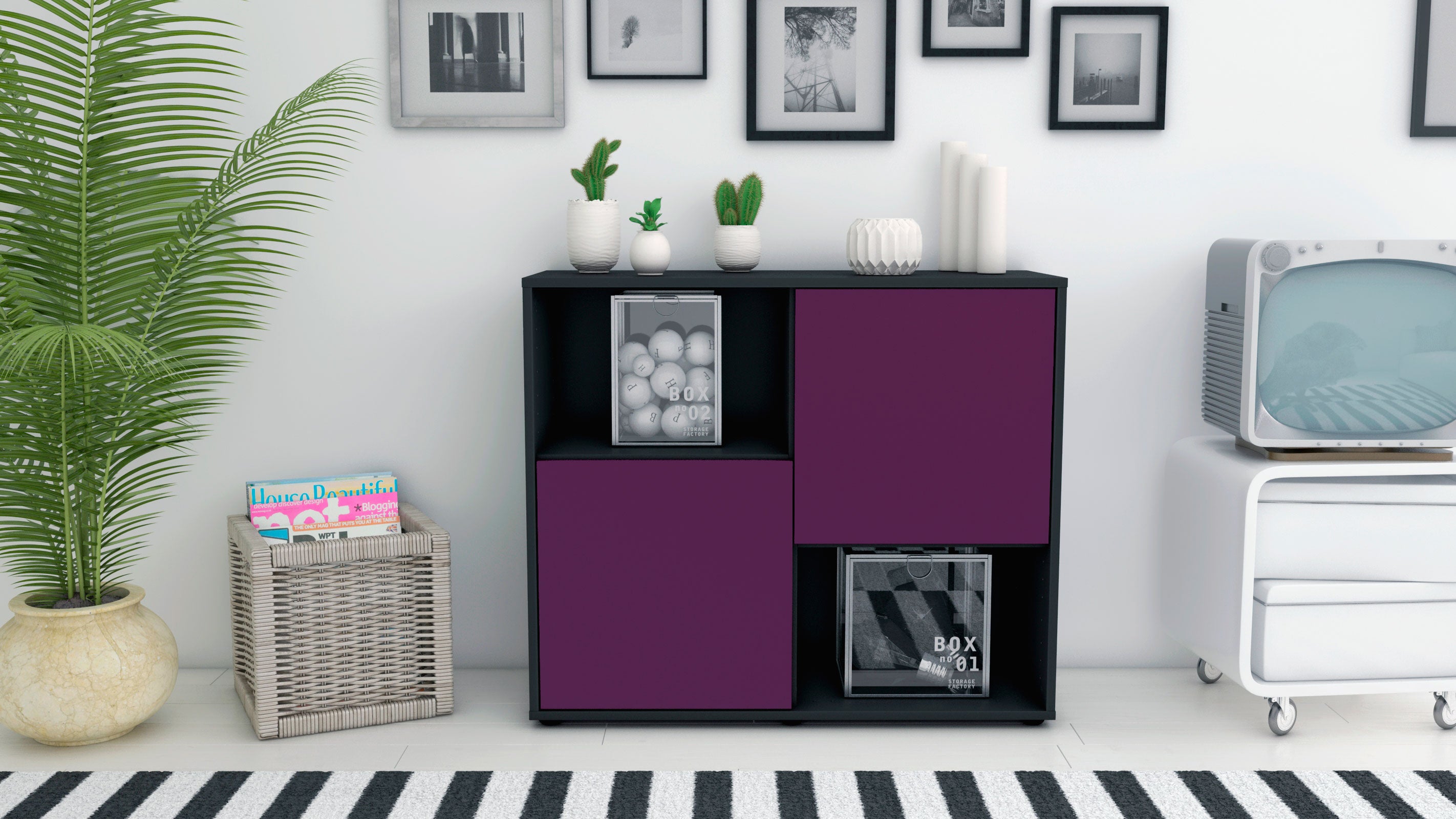Sideboard - Caralina - Design Farbakzent - Freistehend mit Push to open  92 cm Anthrazit