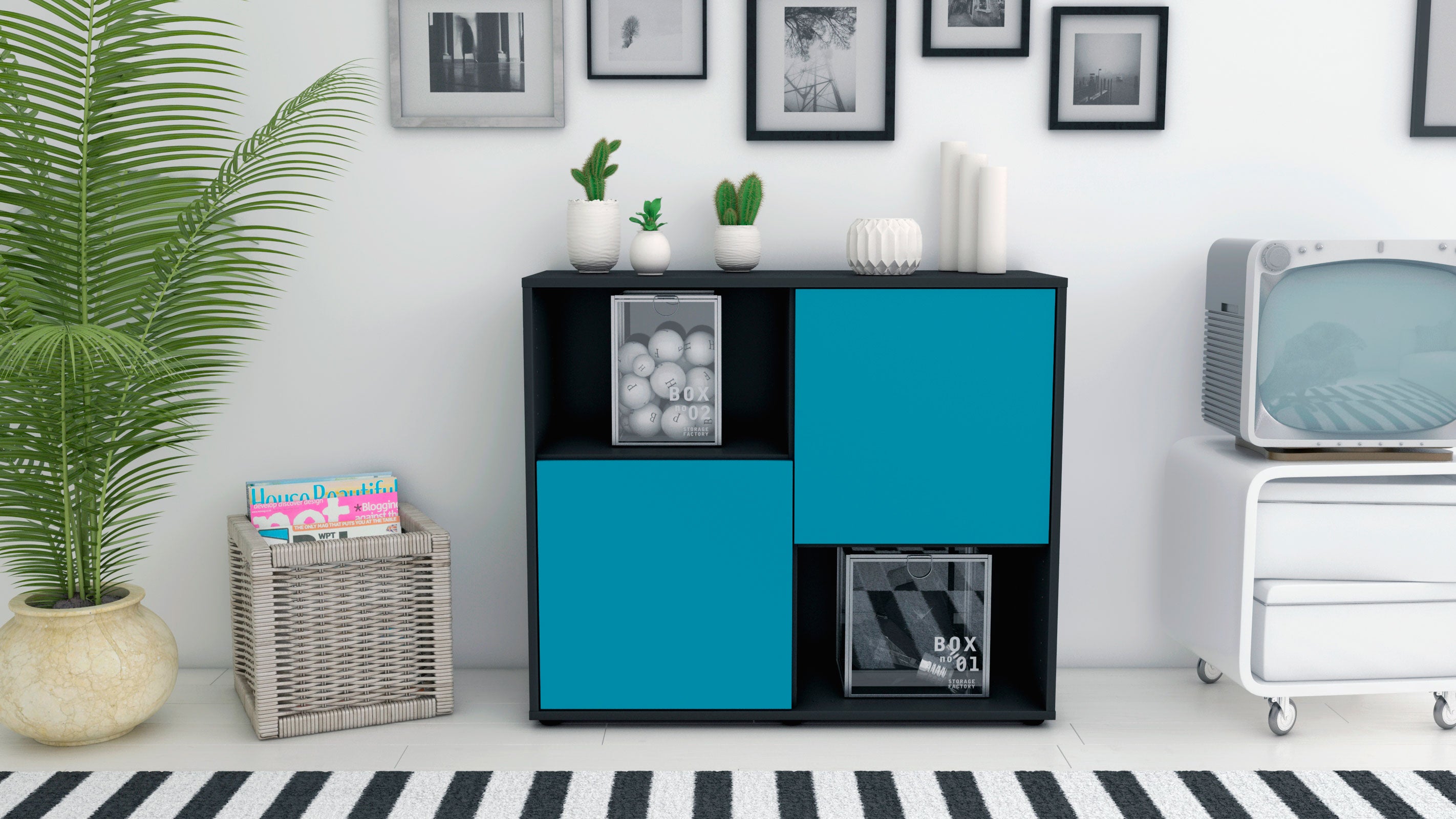 Sideboard - Caralina - Design Farbakzent - Freistehend mit Push to open  92 cm Anthrazit