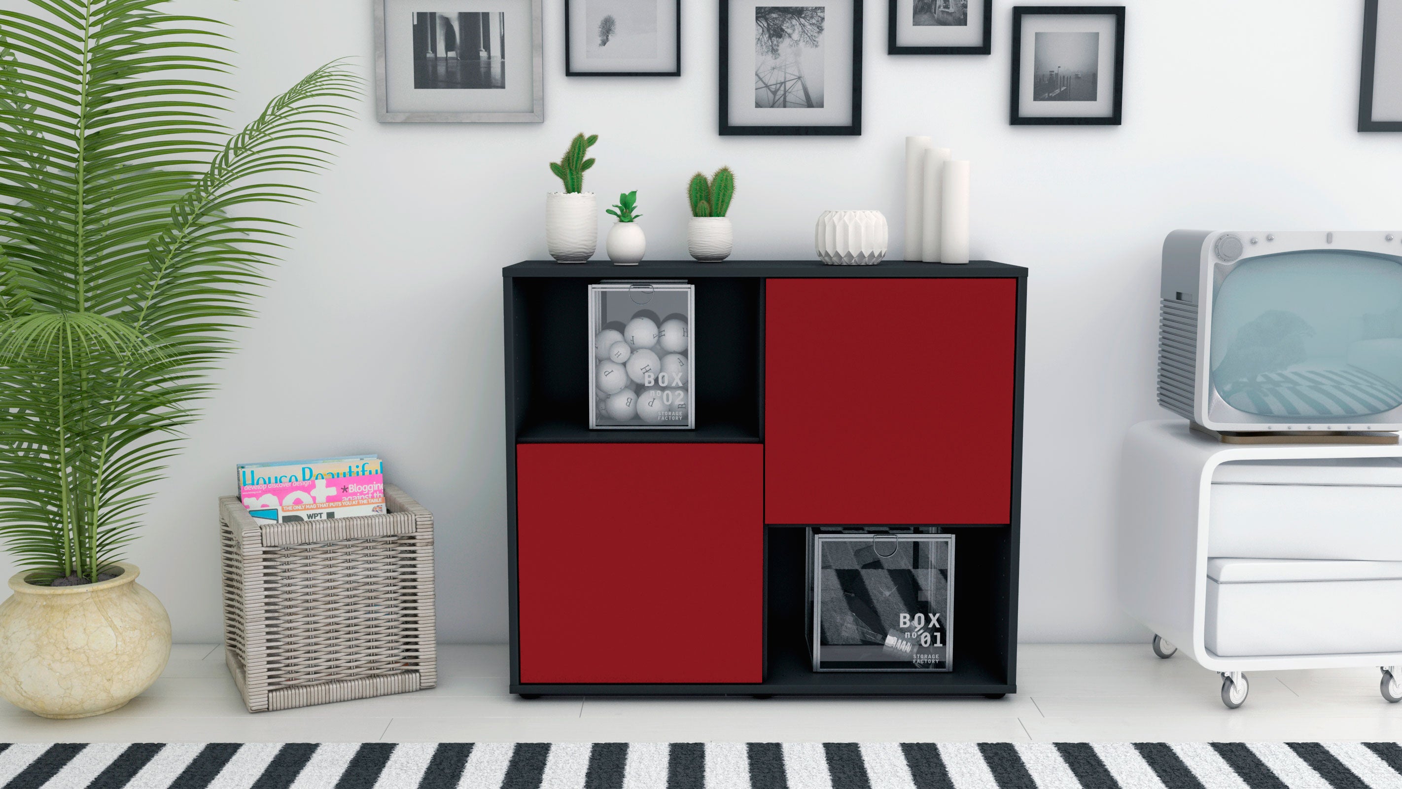 Sideboard - Caralina - Design Farbakzent - Freistehend mit Push to open  92 cm Anthrazit