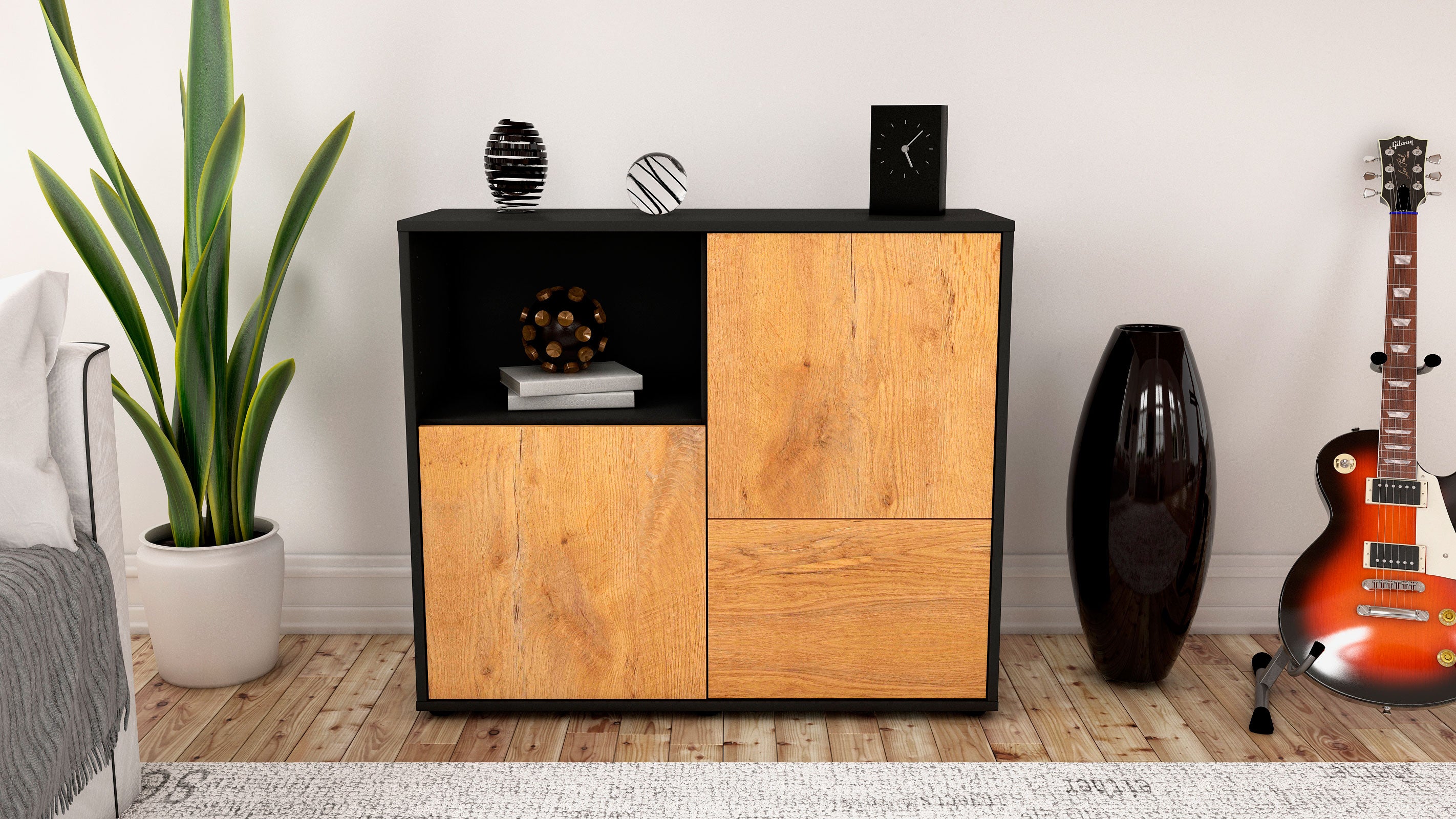 Sideboard - Carina - Design Holzdekor - Freistehend mit Push to open  92 cm Anthrazit