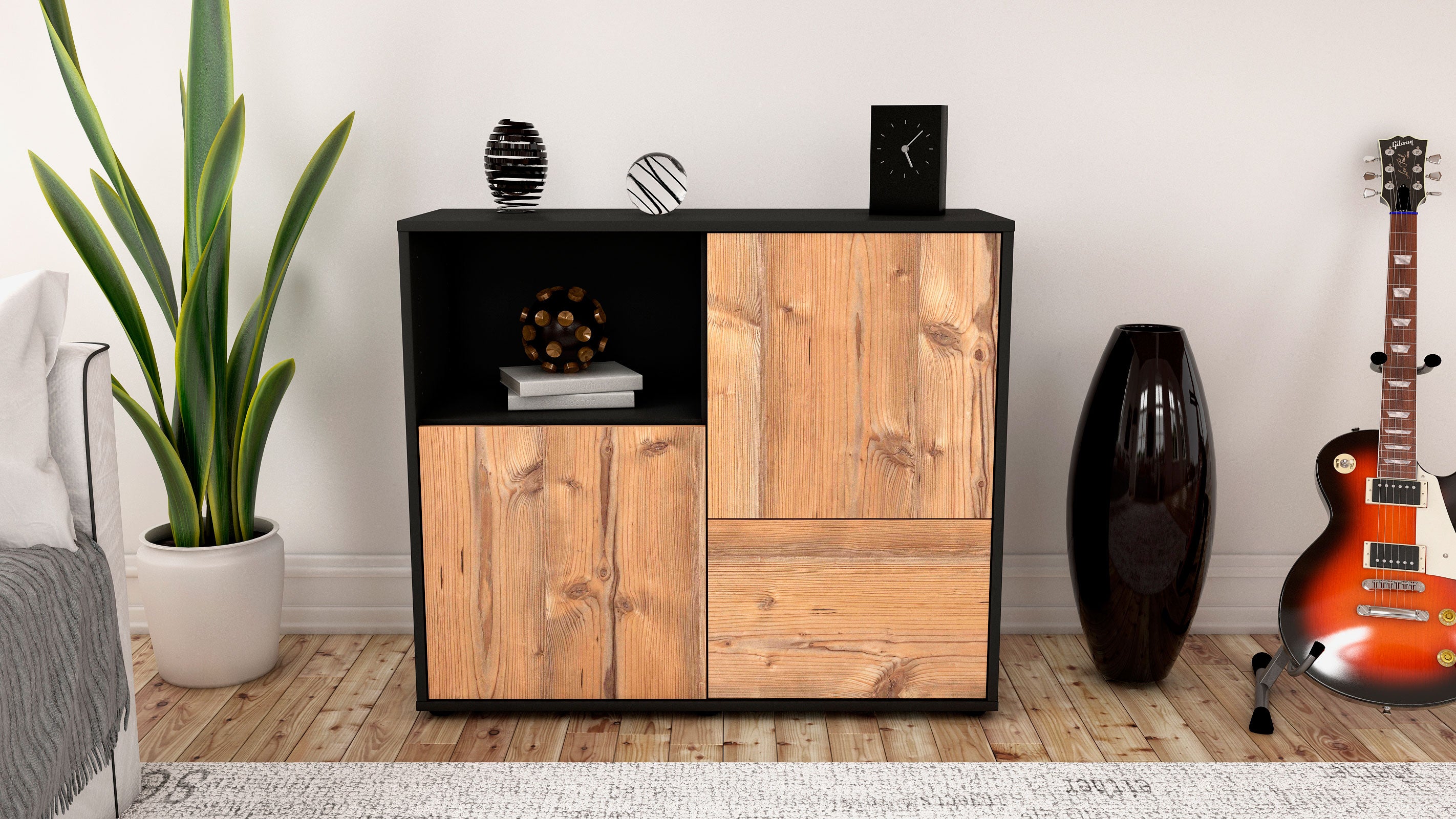 Sideboard - Carina - Design Holzdekor - Freistehend mit Push to open  92 cm Anthrazit