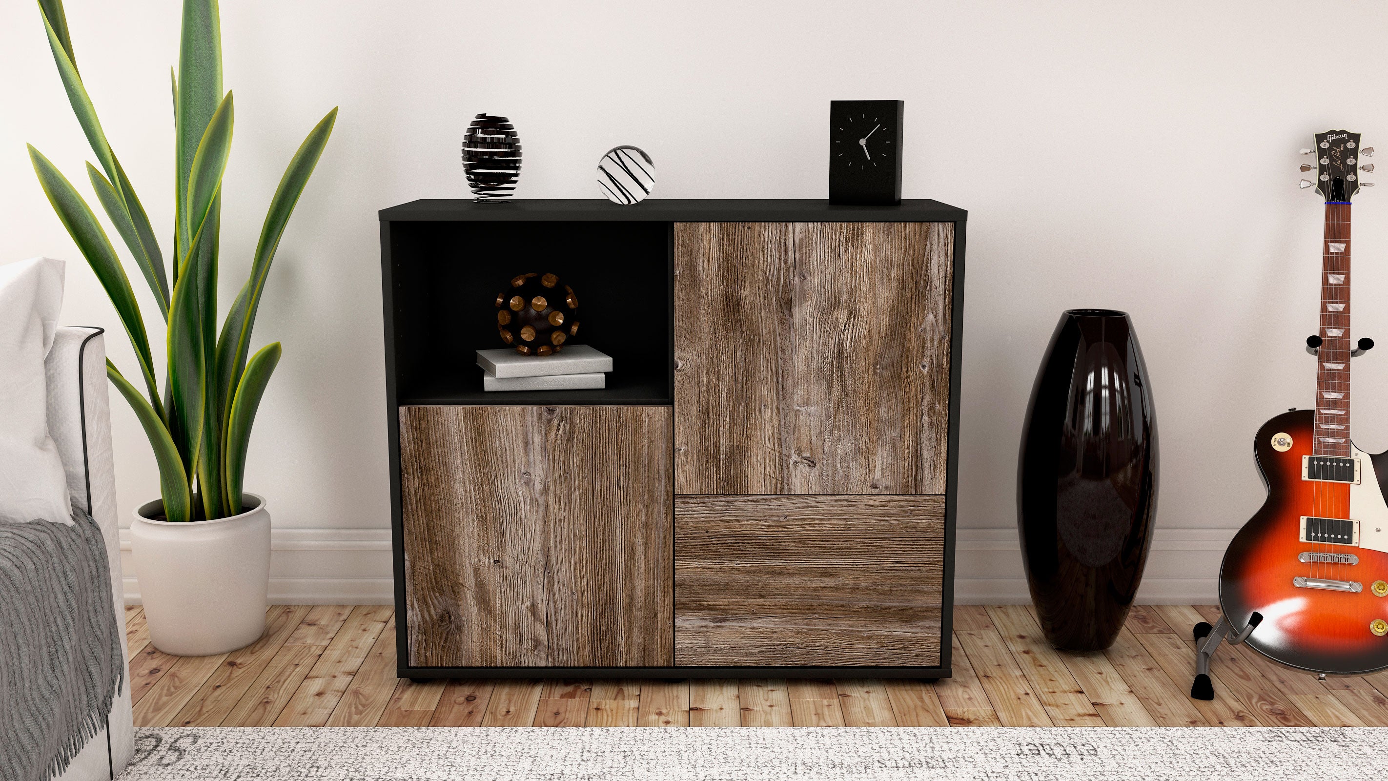 Sideboard - Carina - Design Holzdekor - Freistehend mit Push to open  92 cm Anthrazit