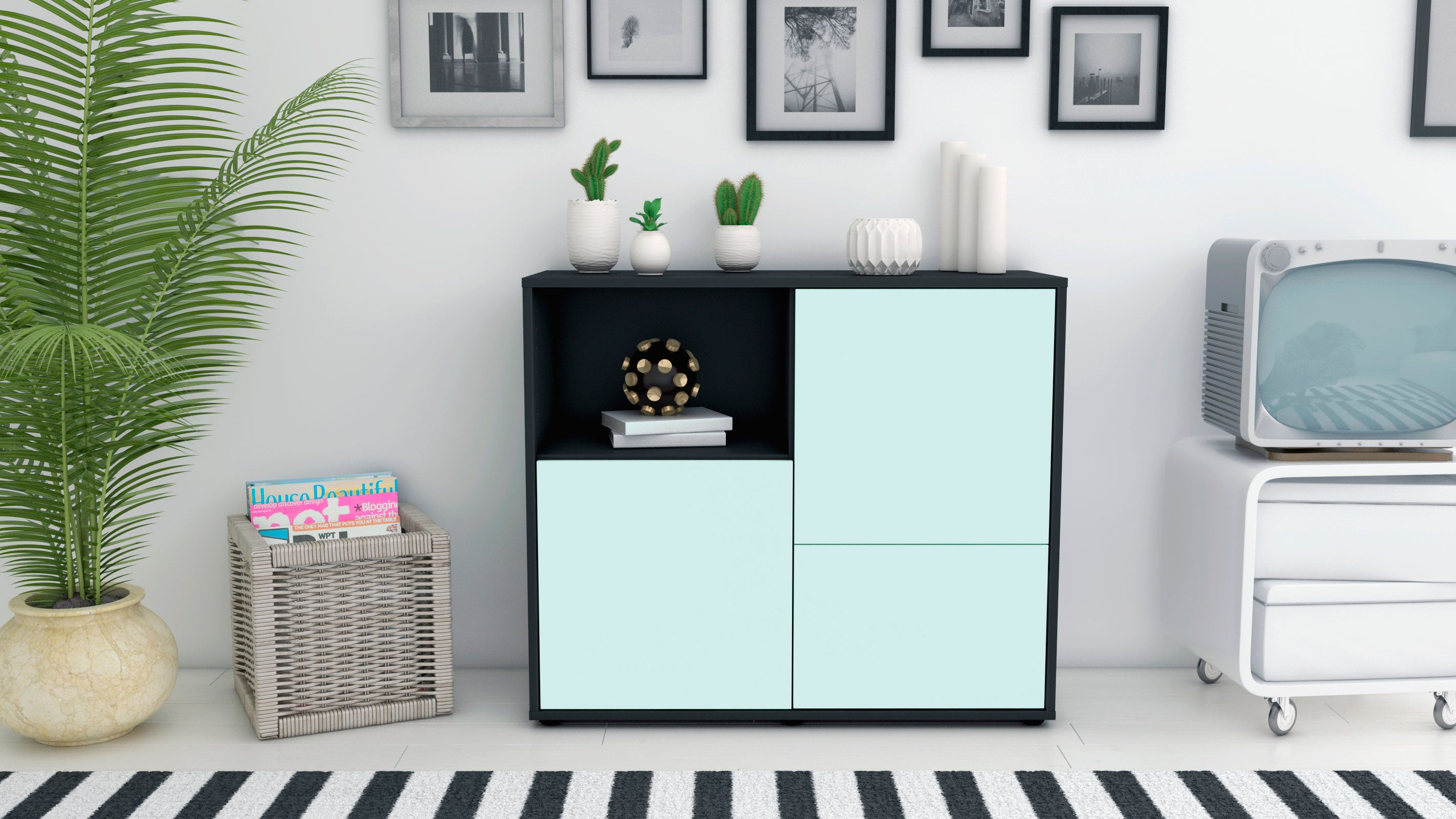 Sideboard - Carina - Design Farbakzent - Freistehend mit Push to open  92 cm Anthrazit