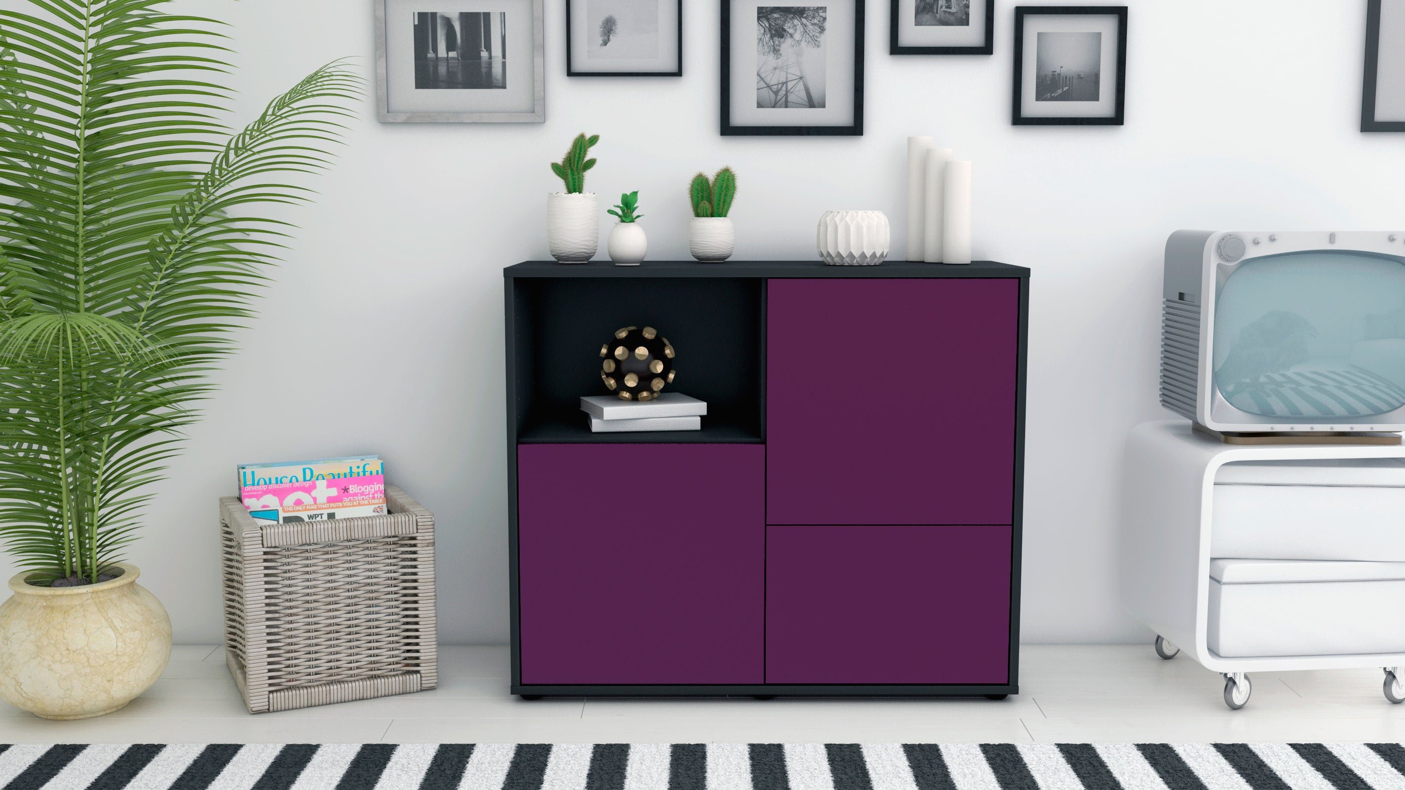 Sideboard - Carina - Design Farbakzent - Freistehend mit Push to open  92 cm Anthrazit