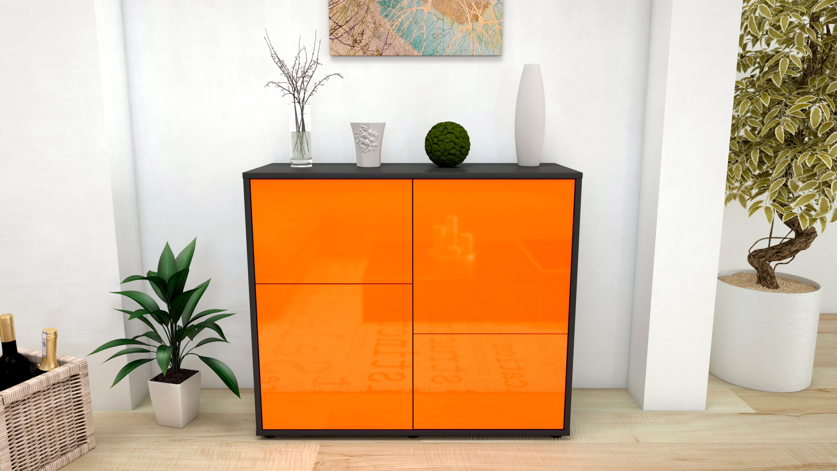 Sideboard - Carla - Design Hochglanz - Freistehend mit Push to open  92 cm Anthrazit