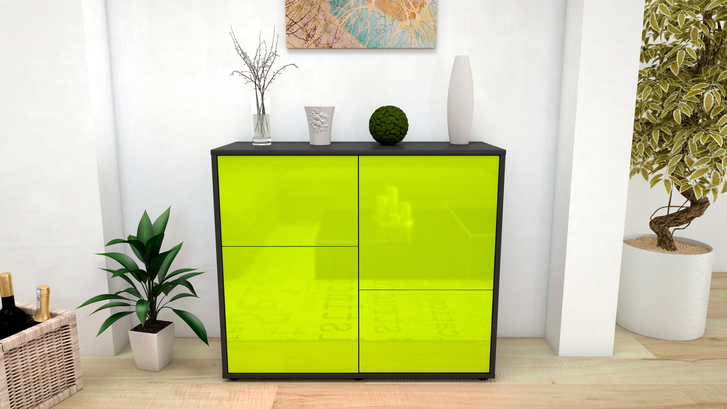 Sideboard - Carla - Design Hochglanz - Freistehend mit Push to open  92 cm Anthrazit