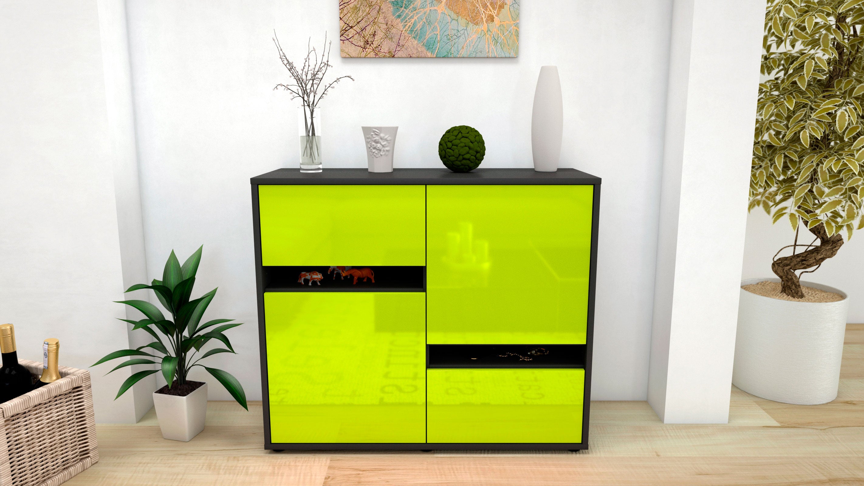 Sideboard - Carlotta - Design Hochglanz - Freistehend mit Push to open  92 cm Anthrazit