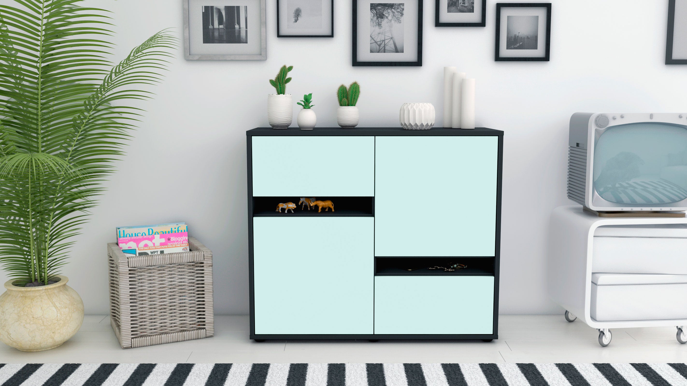 Sideboard - Carlotta - Design Farbakzent - Freistehend mit Push to open  92 cm Anthrazit