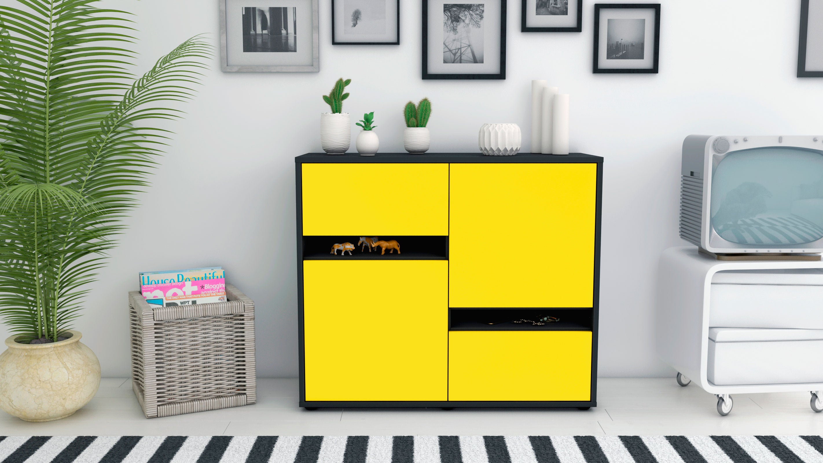Sideboard - Carlotta - Design Farbakzent - Freistehend mit Push to open  92 cm Anthrazit