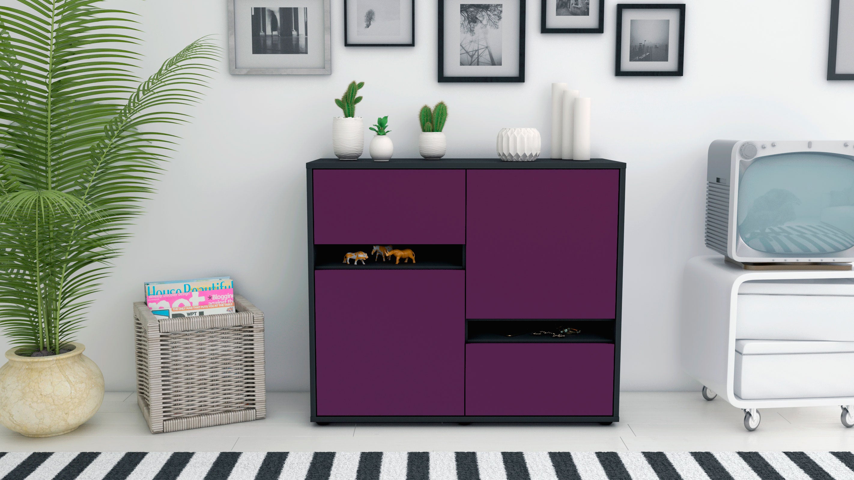 Sideboard - Carlotta - Design Farbakzent - Freistehend mit Push to open  92 cm Anthrazit