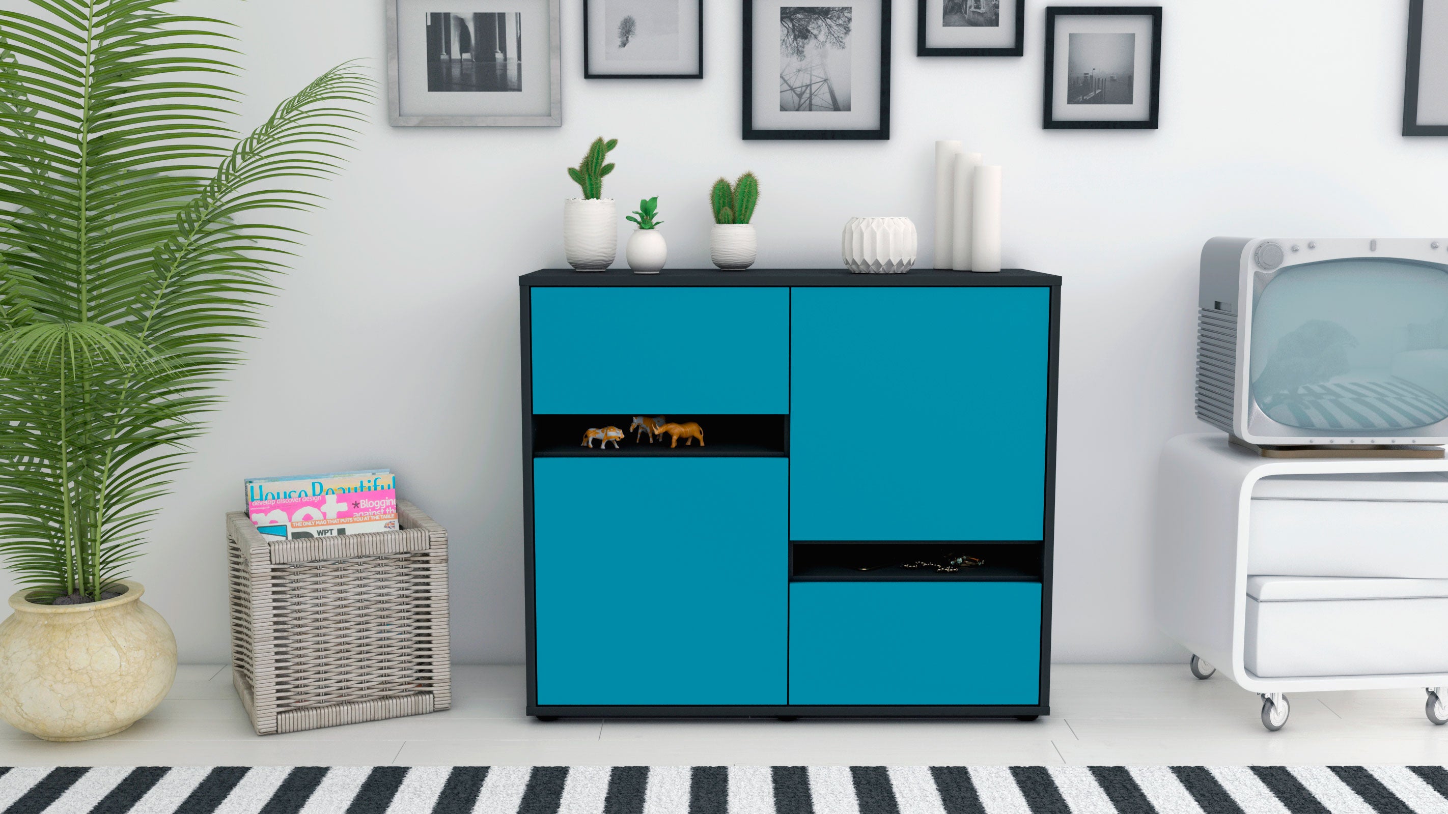 Sideboard - Carlotta - Design Farbakzent - Freistehend mit Push to open  92 cm Anthrazit