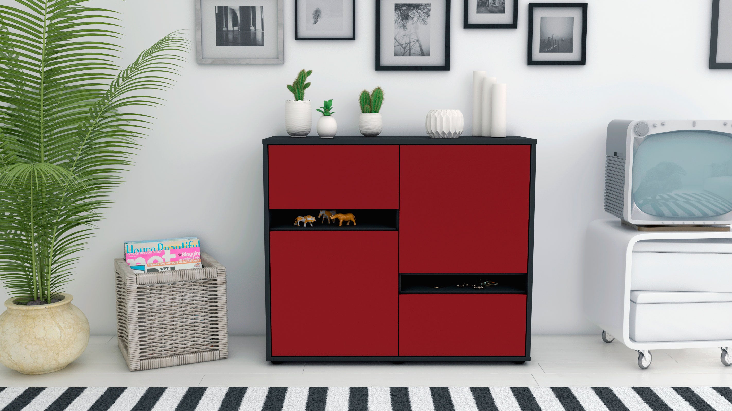 Sideboard - Carlotta - Design Farbakzent - Freistehend mit Push to open  92 cm Anthrazit