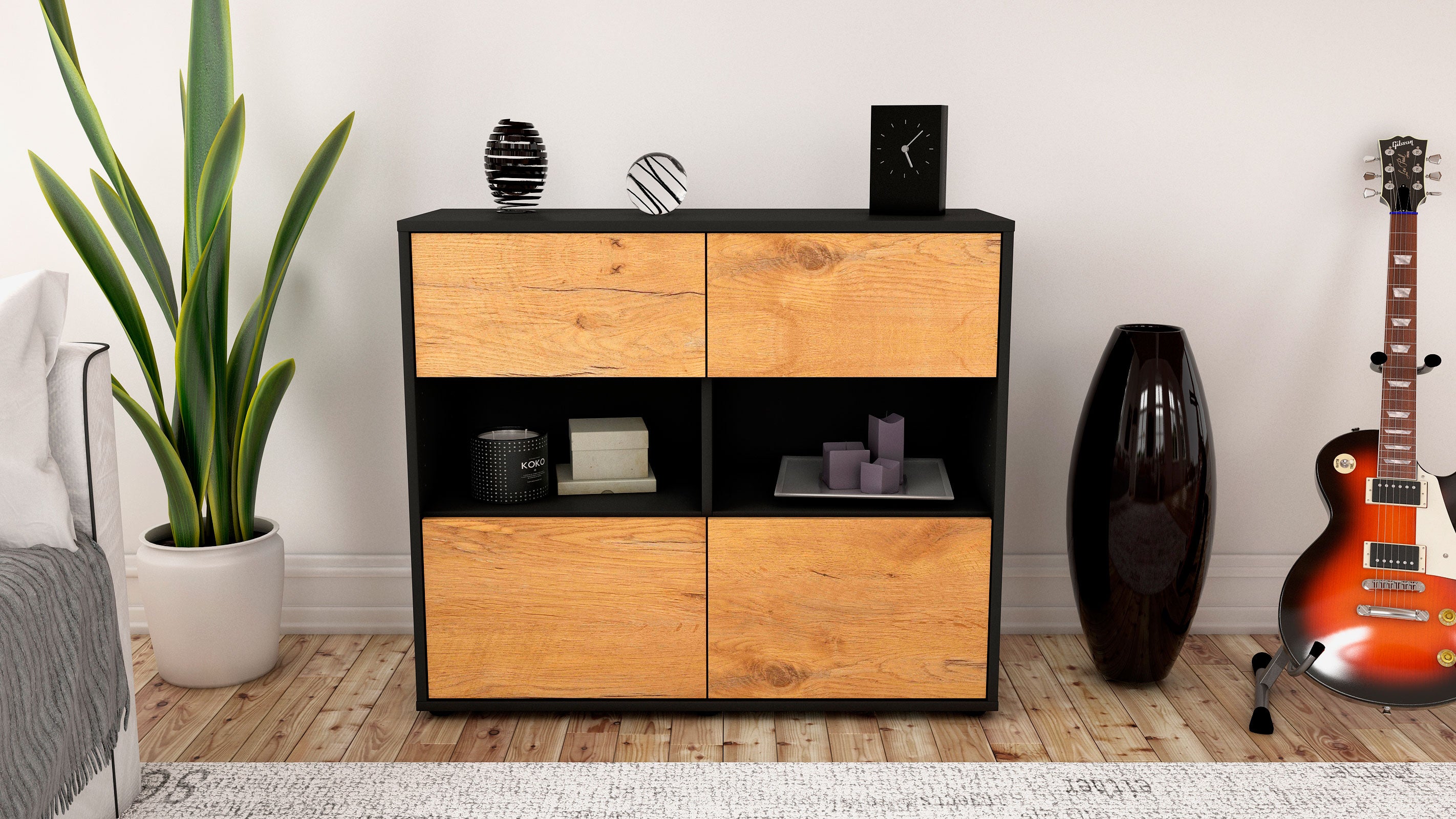 Sideboard - Carmen - Design Holzdekor - Freistehend mit Push to open  92 cm Anthrazit