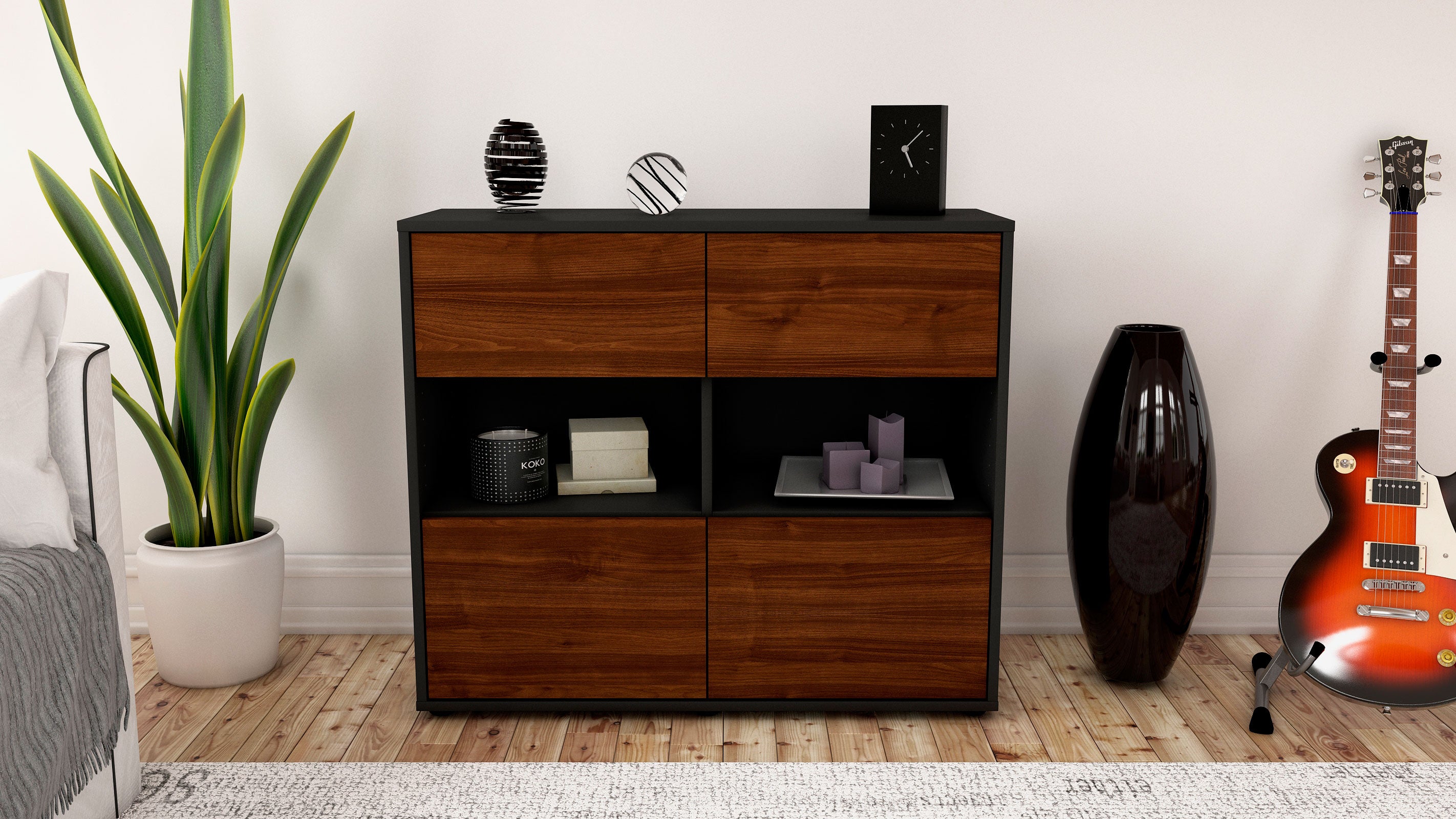 Sideboard - Carmen - Design Holzdekor - Freistehend mit Push to open  92 cm Anthrazit