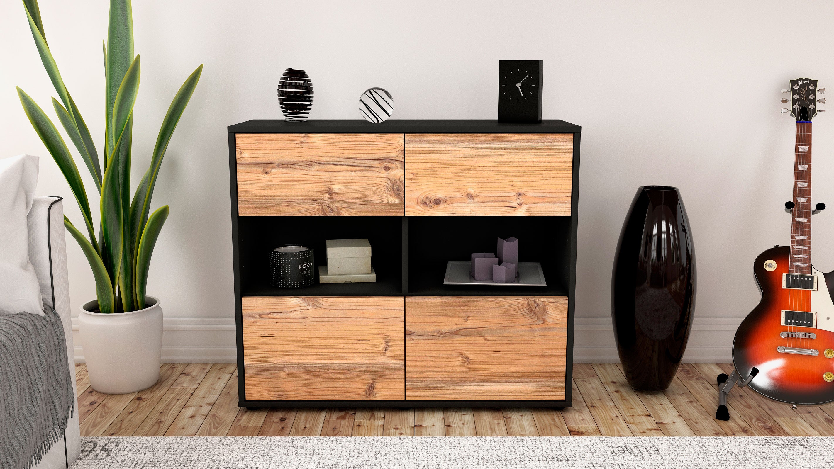 Sideboard - Carmen - Design Holzdekor - Freistehend mit Push to open  92 cm Anthrazit