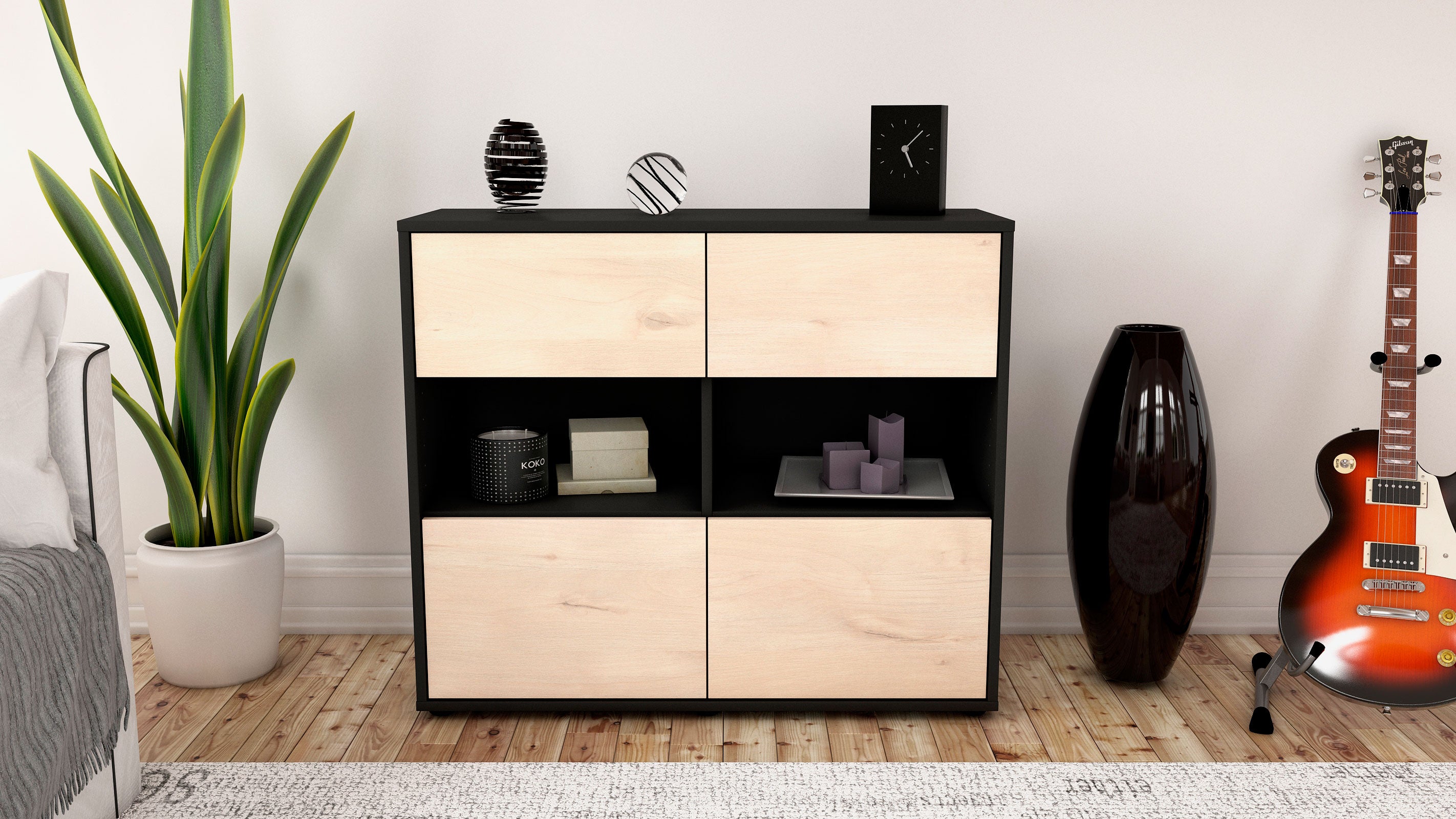 Sideboard - Carmen - Design Holzdekor - Freistehend mit Push to open  92 cm Anthrazit