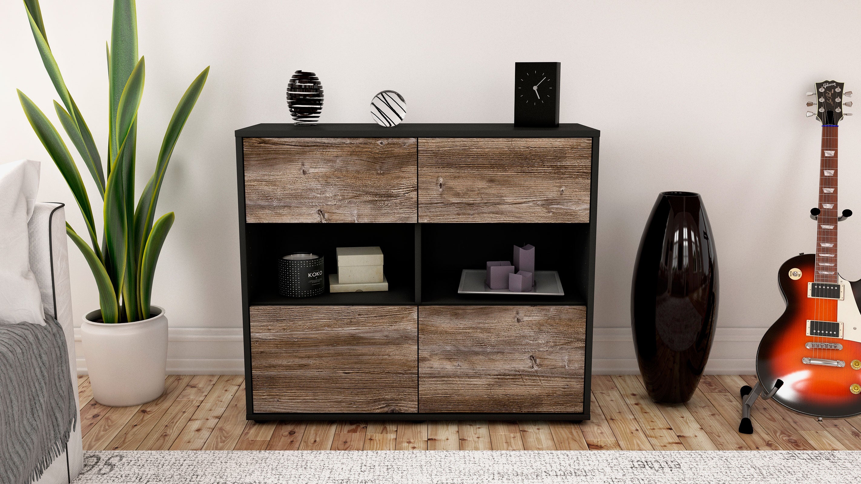 Sideboard - Carmen - Design Holzdekor - Freistehend mit Push to open  92 cm Anthrazit